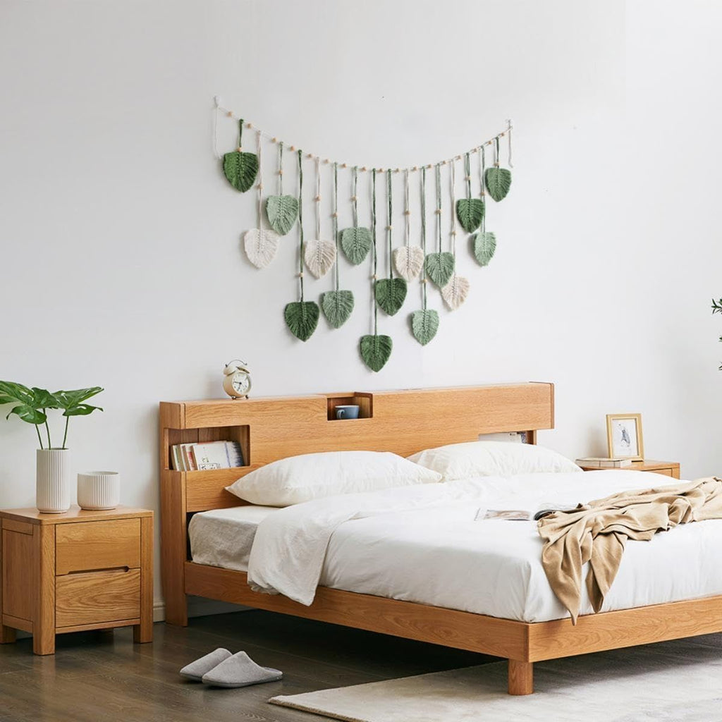 Wall Hanging Tapestry Boho Chic Home Decor Woven Green Leaf Large Tapestry Wall Art Decor Handmade Feather for Bedroom Living Room Apartment Hanging Decorations Green