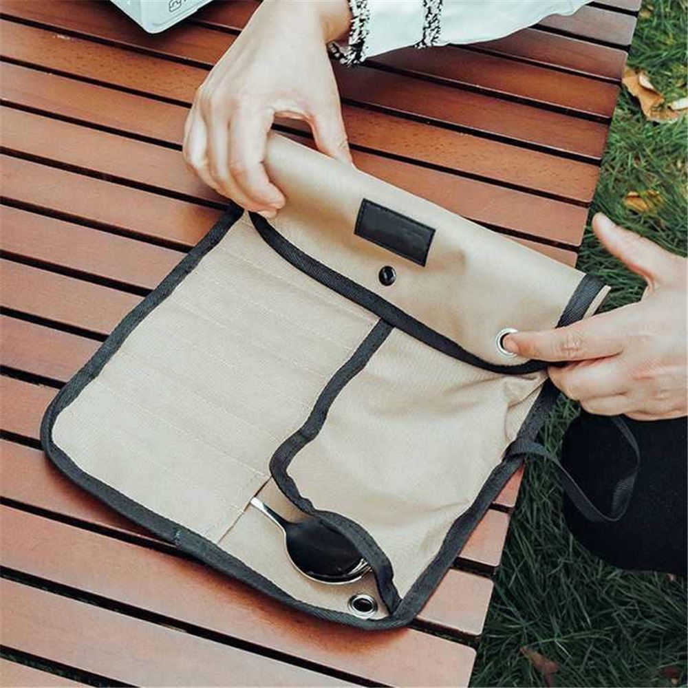Tableware storage Tableware arranged neatly, at a glance, easy to use portable outdoor Cutlery storage jar (khaki)Storage bag only, tableware not included