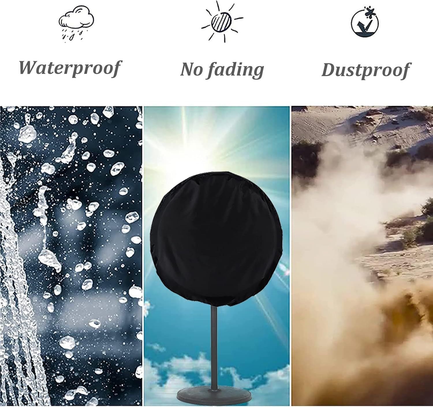 Dustproof & Waterproof Fan Cover for Diameter 70cm Oscillating Pedestal Fan Storage, Black, Oxford Fabric, Washable, Reusable, Easy to Install, 1 Pack