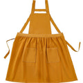 Women's cotton and linen apron with cooking and cleaning pockets, yellow, without waistband (ginger yellow)