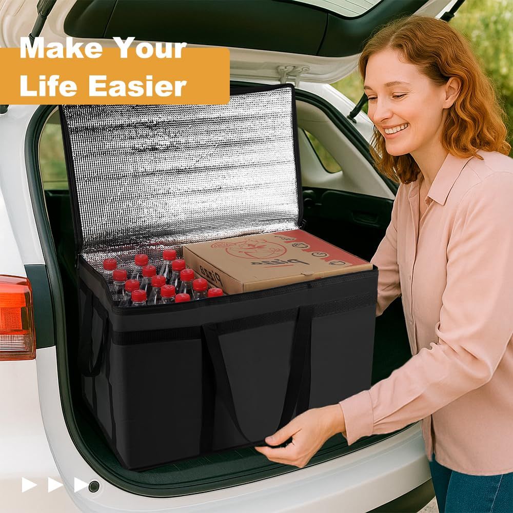 Insulated Food Delivery Bag Cooler Bags Keep Food Warm Catering Therma for doordash Catering cooler bags insulated catering bag   shopper accessories hot  (Black)