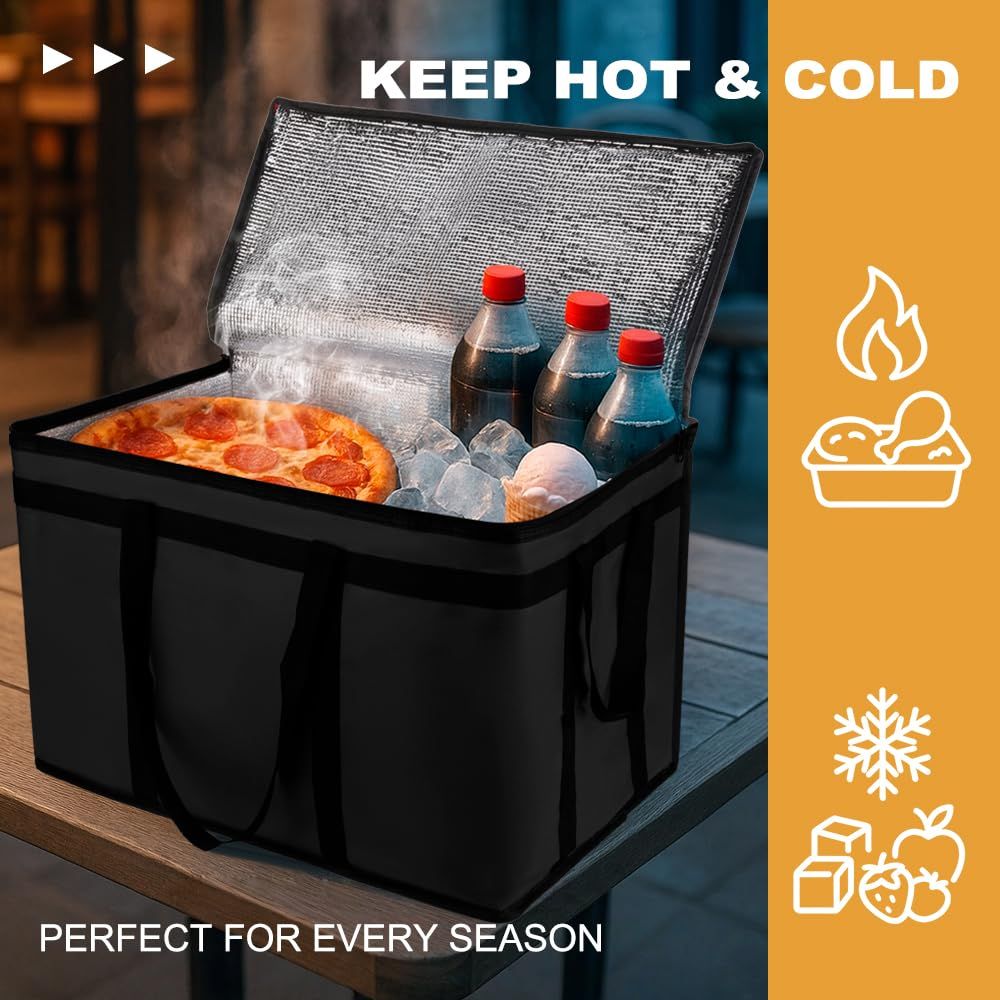Insulated Food Delivery Bag Cooler Bags Keep Food Warm Catering Therma for doordash Catering cooler bags insulated catering bag   shopper accessories hot  (Black)