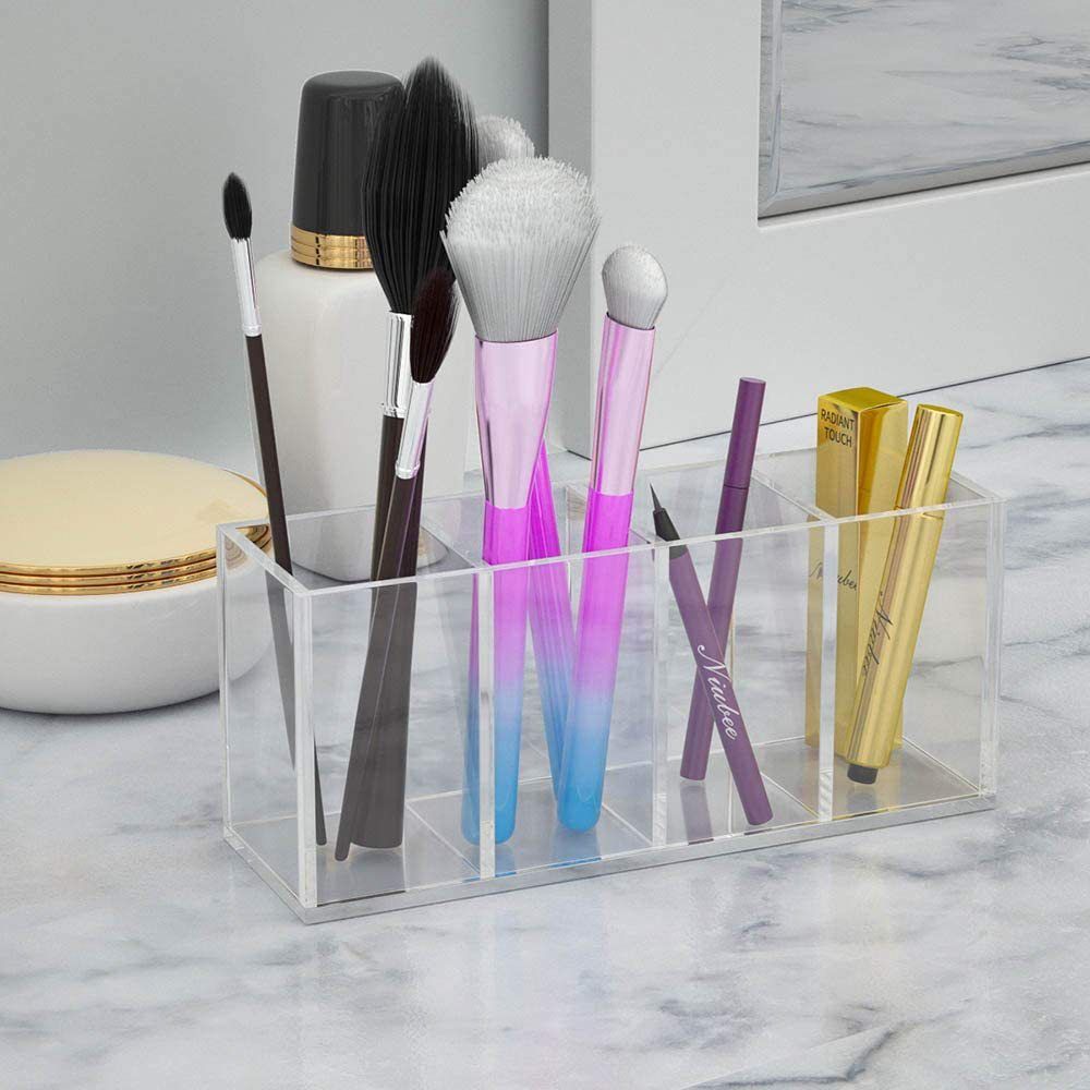 Clear Acrylic Pen Holder Makeup Brushes Organizer Holder Eyebrow Pen Container Bathroom Storage Square Cube Deep Organizer Countertop Storage Pencil Display