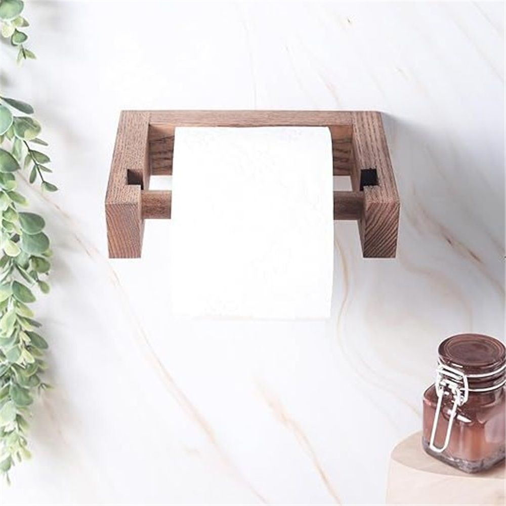 Wood Wall Mounted Toilet Paper Holder,Wooden Toilet Paper Holder,Adhesive Bathroom Tissue Holder,Wood Toilet Paper Roll Holder Tissue Holder for Bathroom