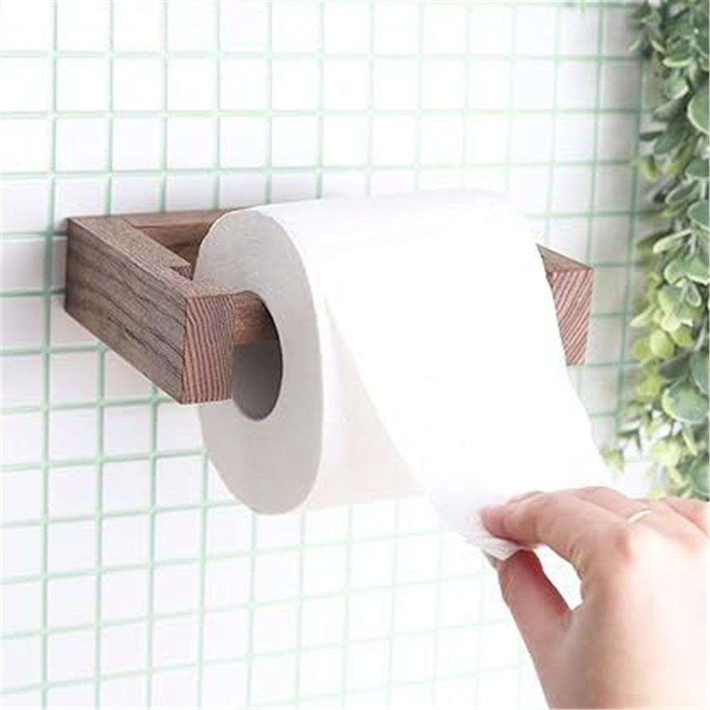 Wood Wall Mounted Toilet Paper Holder,Wooden Toilet Paper Holder,Adhesive Bathroom Tissue Holder,Wood Toilet Paper Roll Holder Tissue Holder for Bathroom
