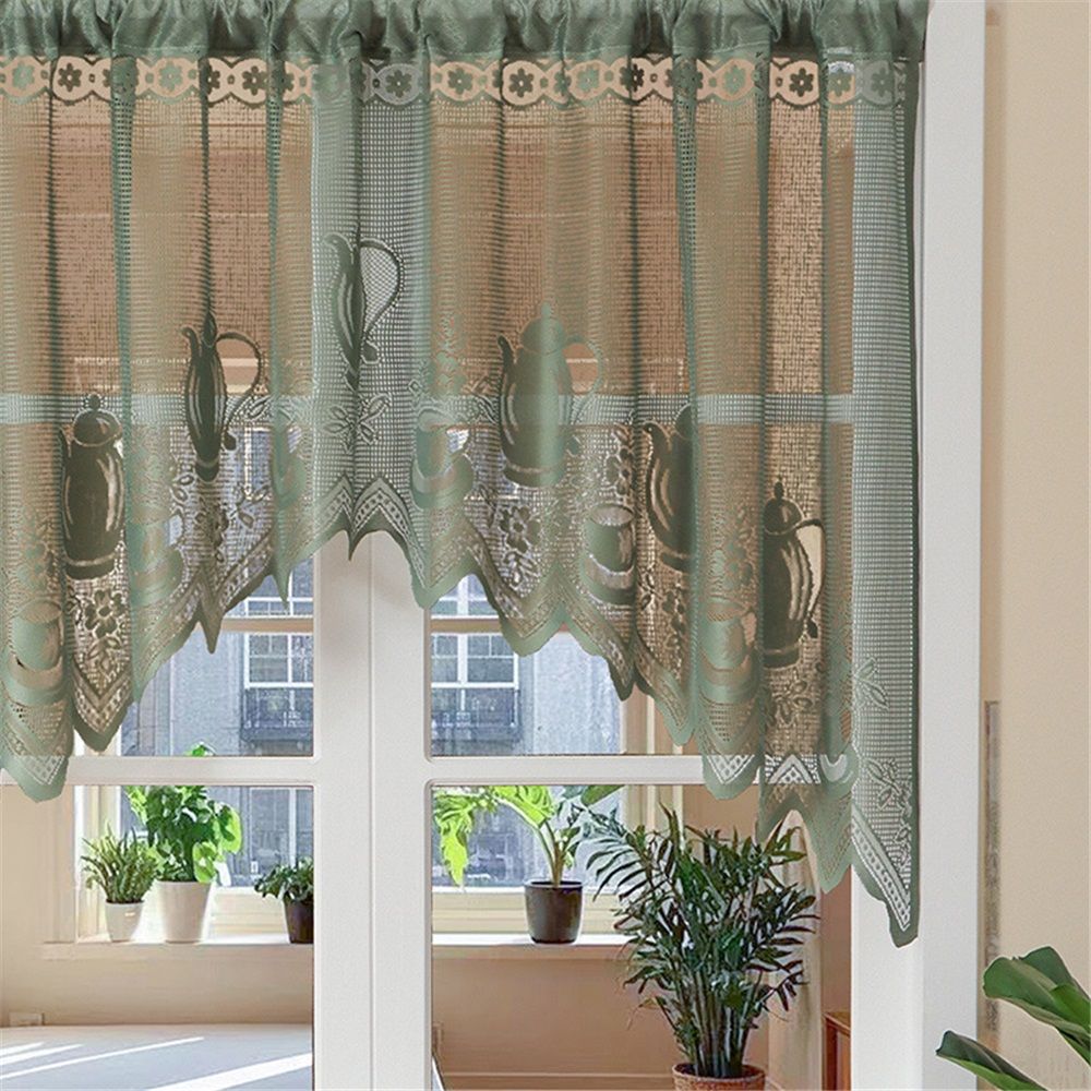 Half curtain lace decoration coffee curtain dust blocking curtain atmosphere curved curtain non perforated partition curtain bedroom（Green200*100cm）