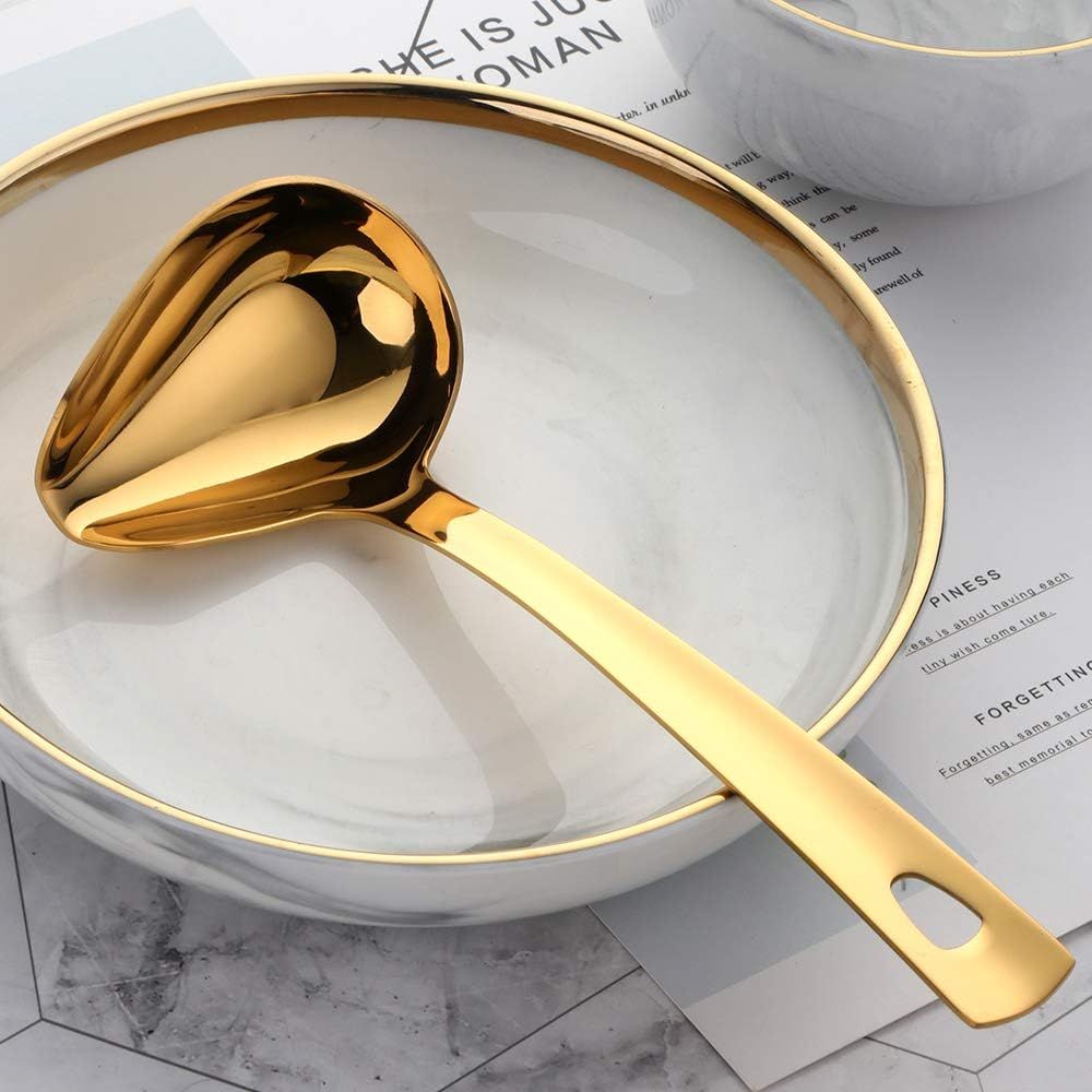 403  Stainless Steel Kitchen Ladle Cooking Utensils with Handle,Heavy Duty Serving Large Soup Spoon,Dishwasher Safe(Gold)