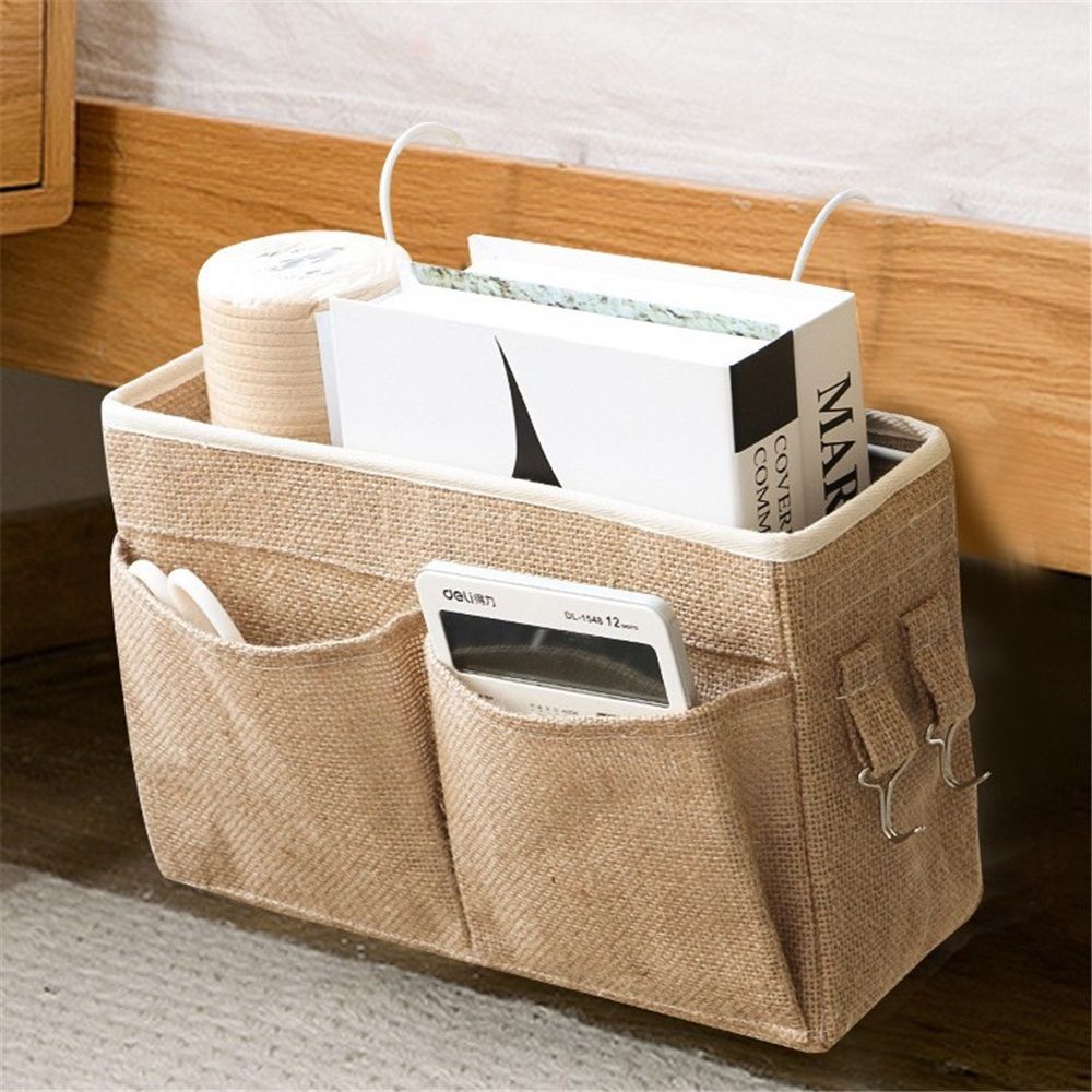 Bedside Caddy Hanging Organizer Bedside Storage Bag for Bunk and Hospital Beds  (flat mouth khaki color)