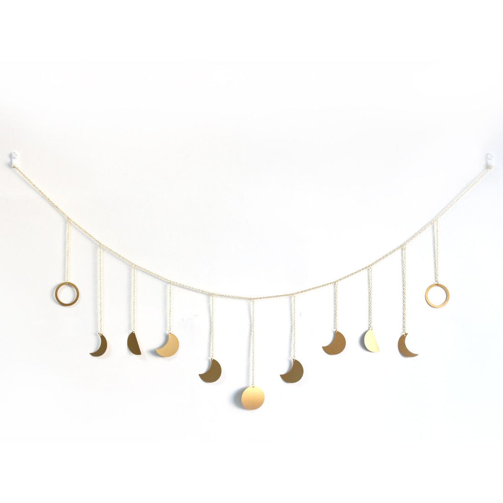 Wall Hanging Boho Aesthetic Room Decor Metal Moons Garland Hanging Art Bohemian Home Decoration for Girls Room Nursery Bedroom Livingroom Dorm, Ideal, Gold