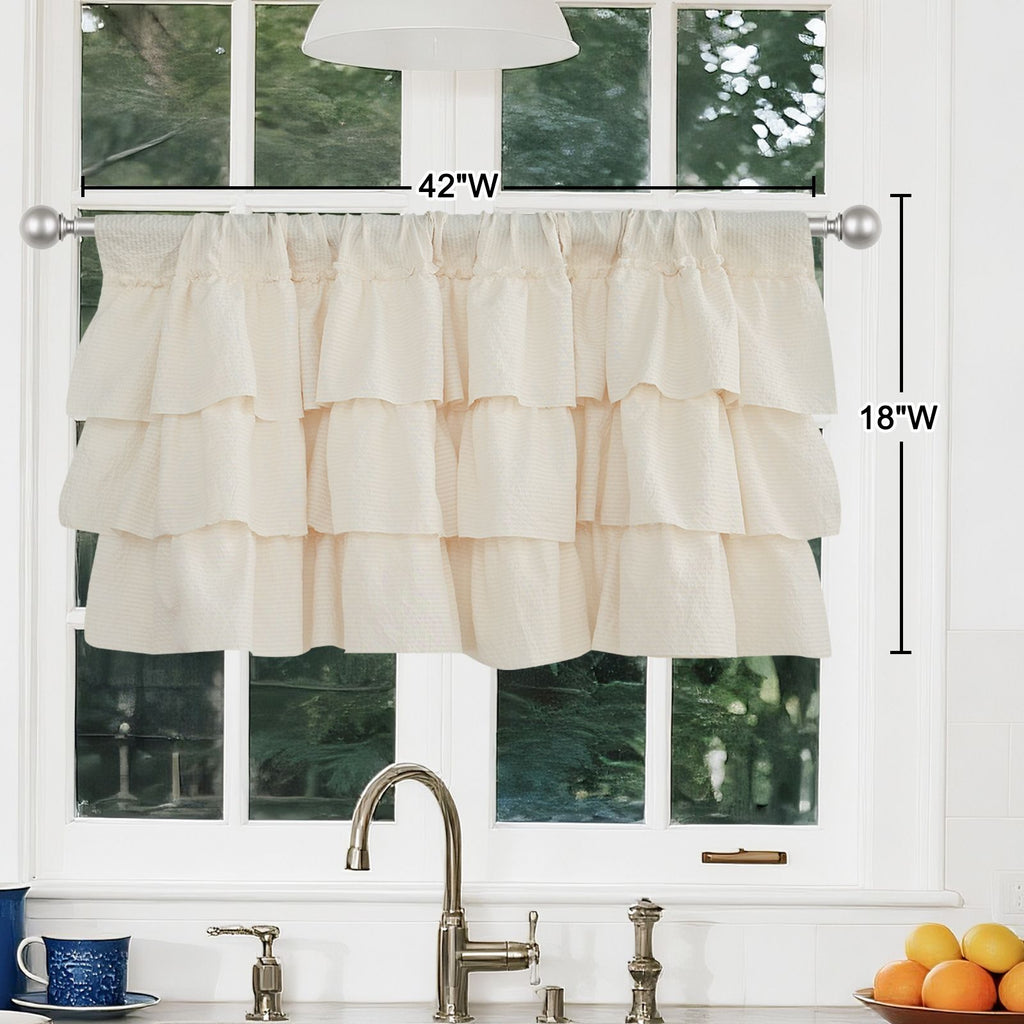 Light Striped Window Treatment Valance Curtains for Kitchen Living Room, 42" W x 18" L, 1 Panel beige
