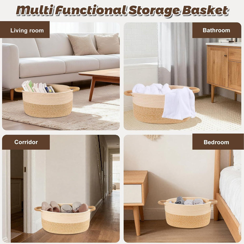 Medium Rope Basket with Handles, Medium Storage Basket, Home Decor Organizer for Towels,toys, Books & Magazines