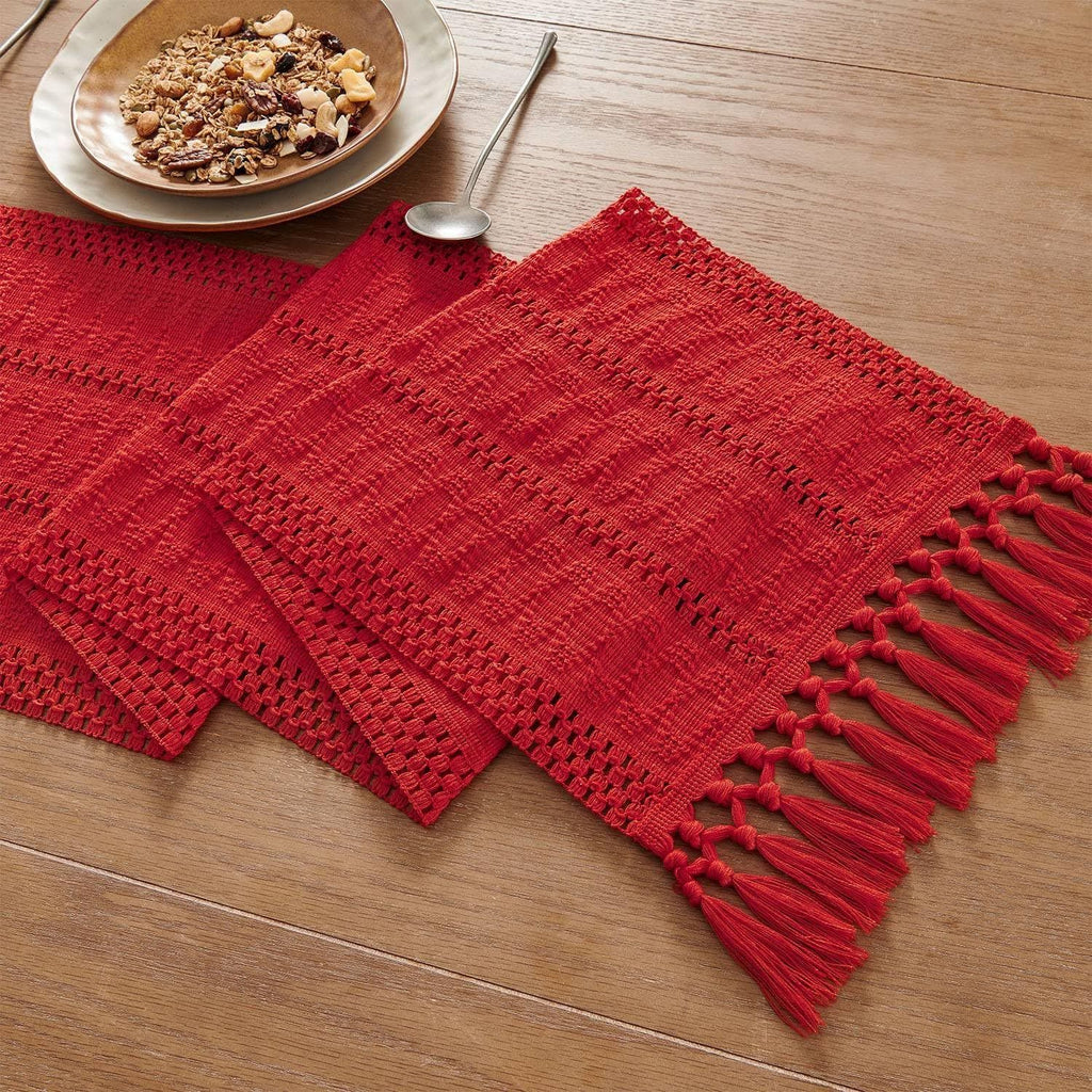 Bohemian style tablecloth, red tassel tablecloth, 140cm long, farmhouse woven home decoration, red  140*33cm