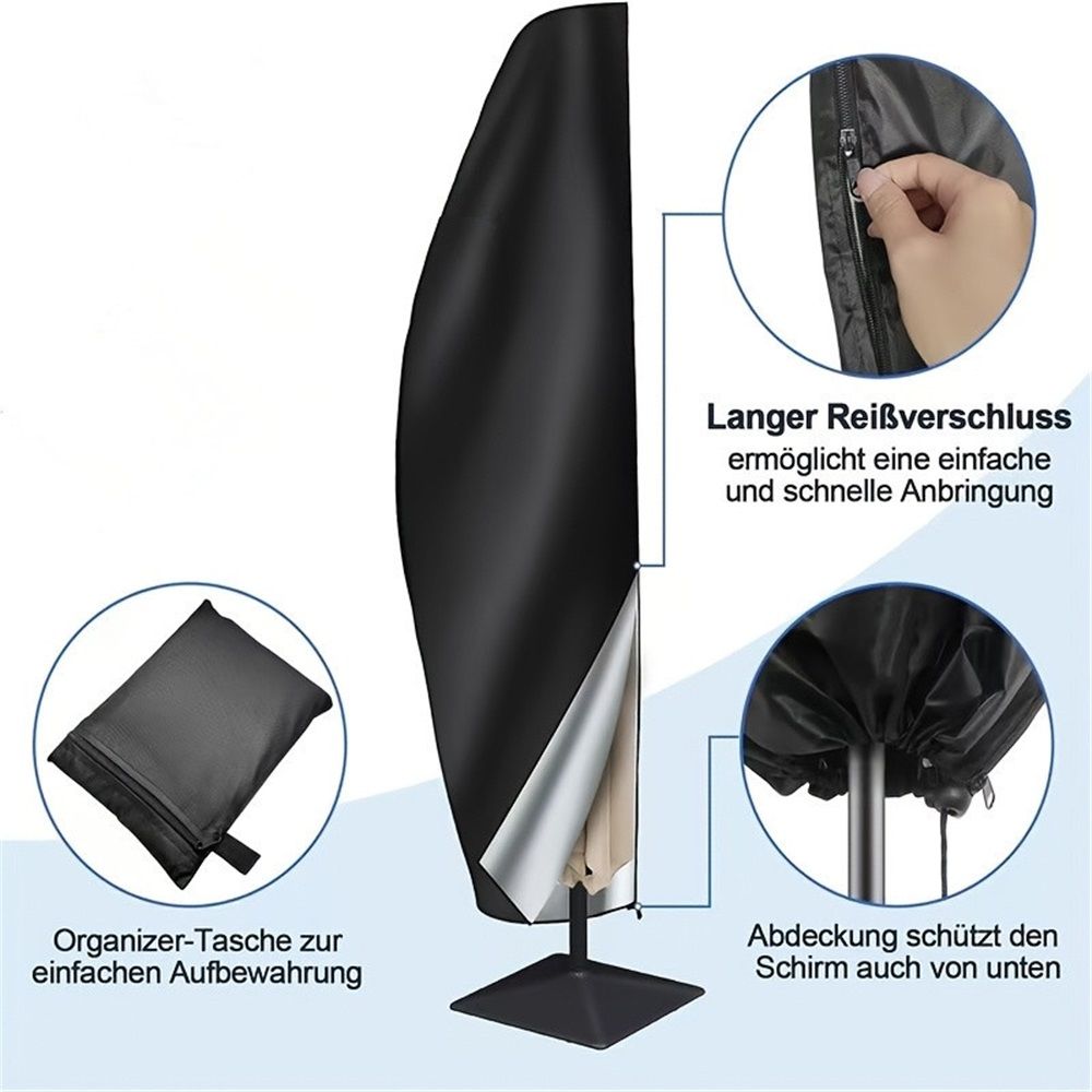 Patio Cantilever Umbrella Covers for Outdoor: Waterproof Offset Umbrella Cover Banana Style , Black Suitable for 265cm umbrella