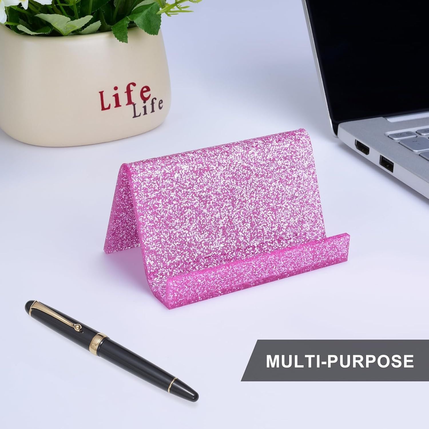3pcs Business Card Holder for Desk, Acrylic Business Card Holders Shine Card Stand Organizer Cards Display for Office Exhibition, Purple（pink）