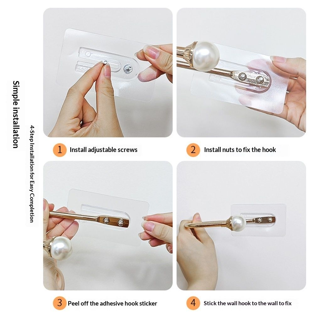 2-piece curtain fixator wall mounted curtain tie hook plastic pearl U-shaped curtain tie curtain tie suitable for home office gold color （Non screw version）