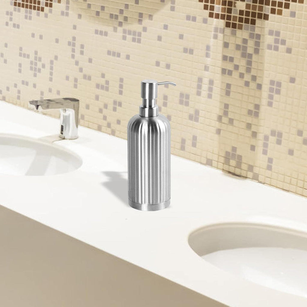 Soap Dispenser , Stripe Design Dish Soap Dispenser Brushed Nickel, Refillable Liquid Hand Soap Dispenser for Bathroom, Kitchen Soap Dispenser Premium Stainless Steel