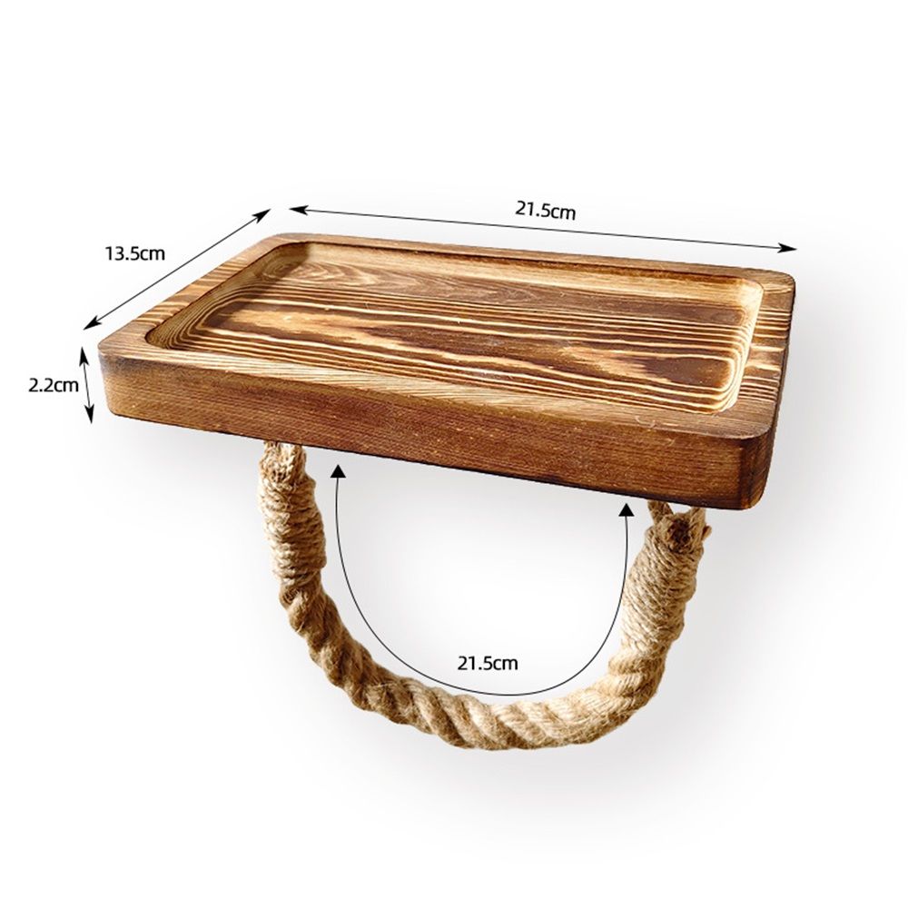 Farmhouse Toilet Paper Holder–Beach Rope Bathroom Decor, Wood Toilet Paper Roll Holder with Shelf, Nautical Bathroom Accessory Tissue Holder Towel Rack– Brown