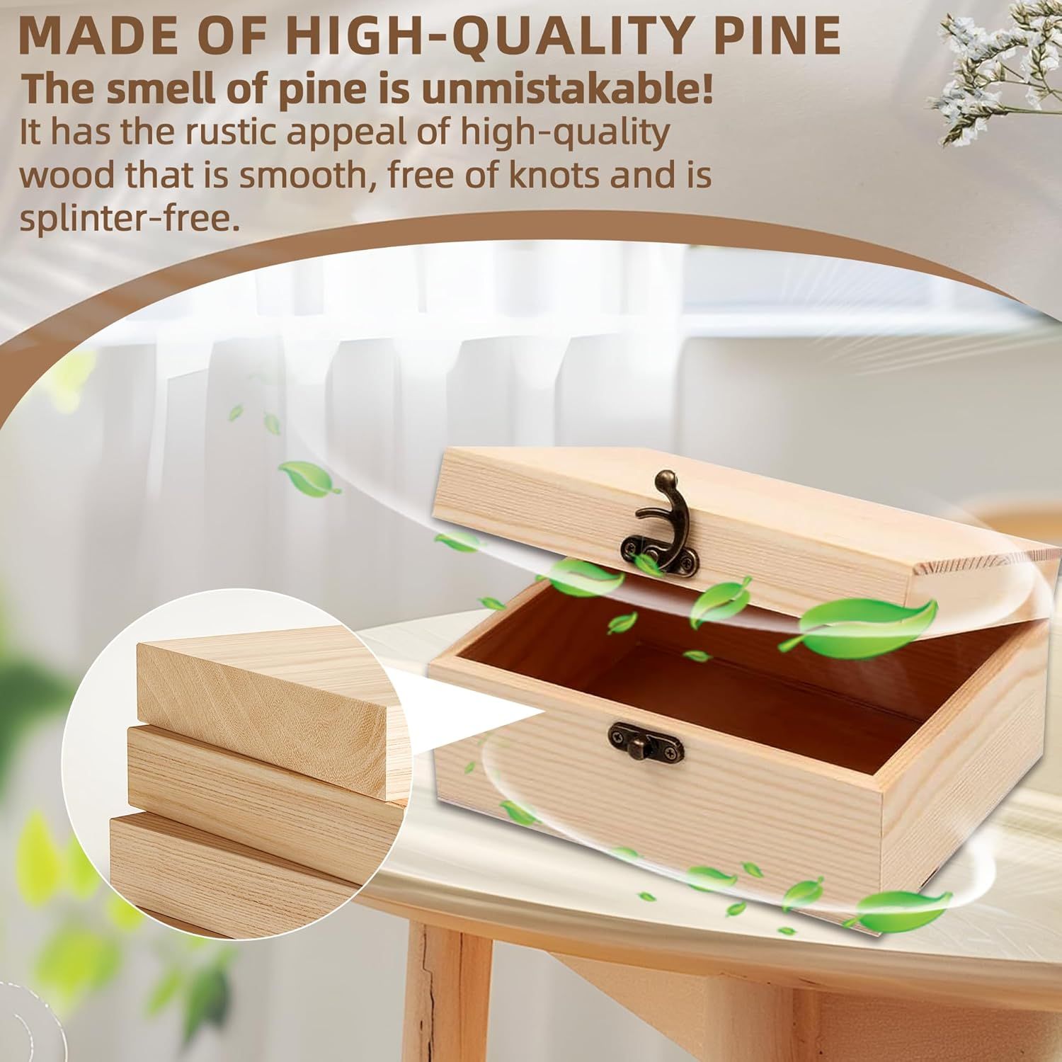 Wooden Jewelry Box Unfinished Storage Organizer Compact Rectangle for Earrings Rings Beads Home Use（20*15*9cm）