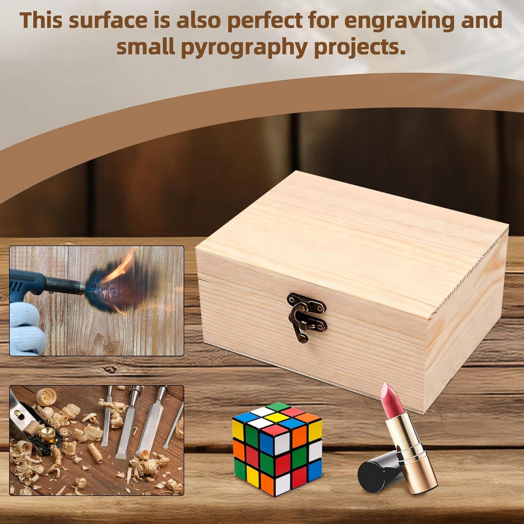 Wooden Jewelry Box Unfinished Storage Organizer Compact Rectangle for Earrings Rings Beads Home Use（20*15*9cm）