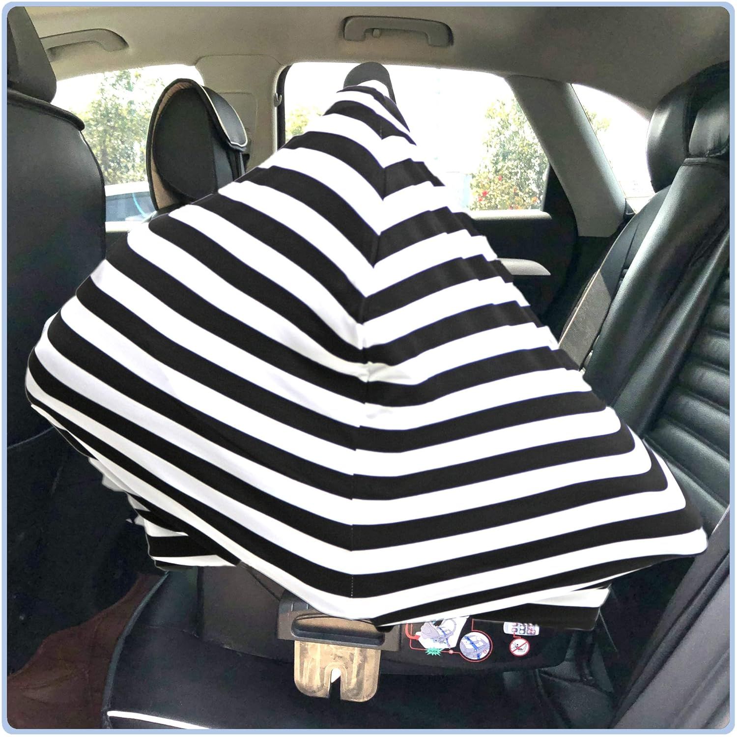 Car Seat Covers, Nursing Cover, and Stroller Cover for Sun - Stretchy Fabric, All-Season Use, Stylish Designs, Easy Access for Moms - Classic（black and white stripes）