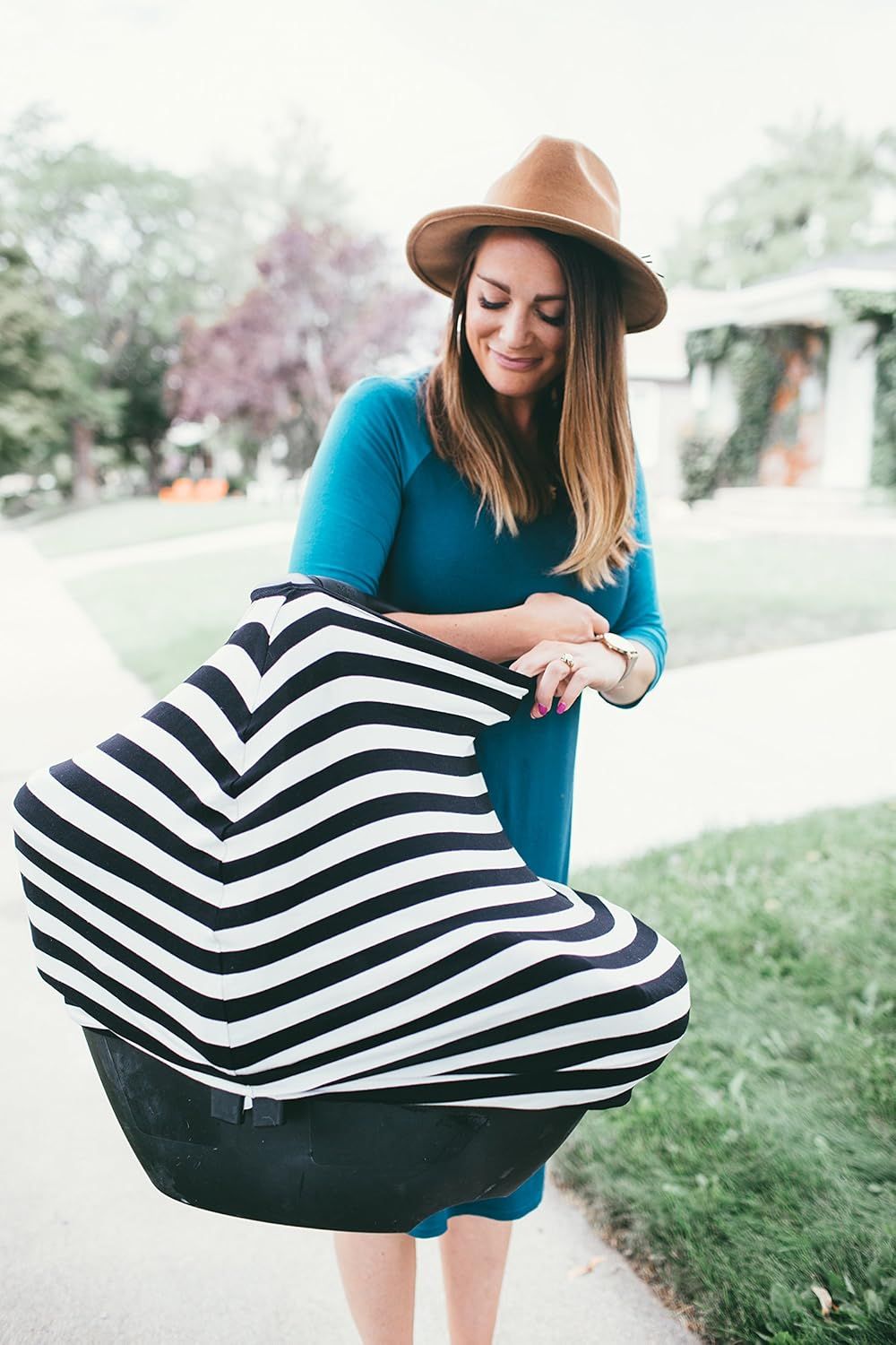 Car Seat Covers, Nursing Cover, and Stroller Cover for Sun - Stretchy Fabric, All-Season Use, Stylish Designs, Easy Access for Moms - Classic（black and white stripes）
