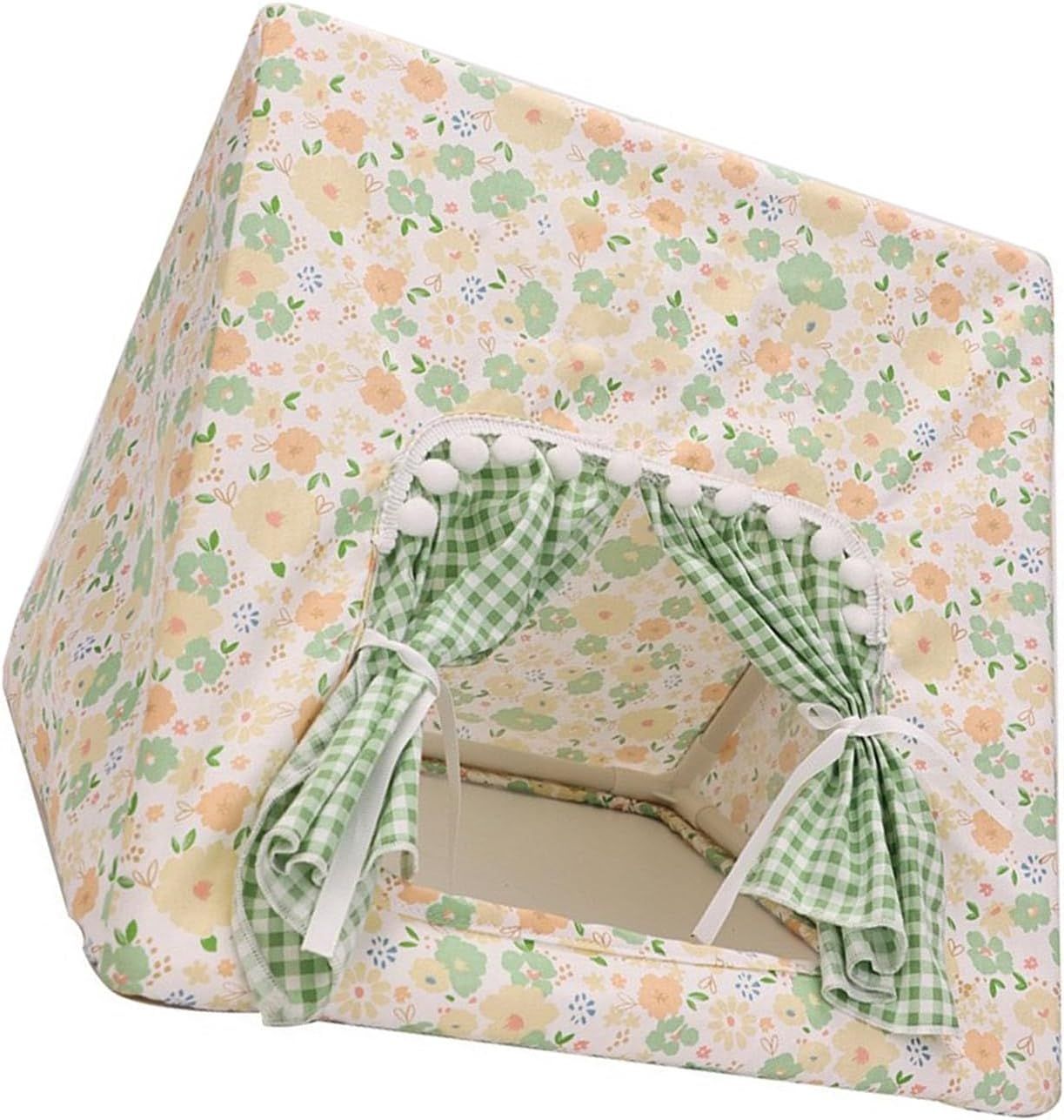 Guinea Pig Hideout Large with Curtain, Bunny Hideout, Machine Washable Guinea Pig Hide Tent Houses & Habitats, Small Animal Hideout for Pet Rabbit, Ferret,Squirrel (Flower, L)