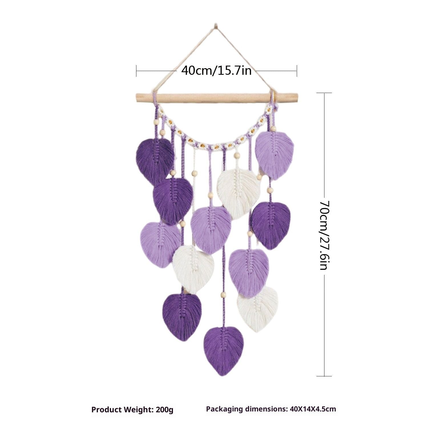 Wall Hanging Leaves Chic Woven Leaf Tassels Decoration Cotton Ornaments Tapestry Room Decor Modern Bohemian Handmade Feather Wall Art Decorations for Apartment Backdrop  (Purple)