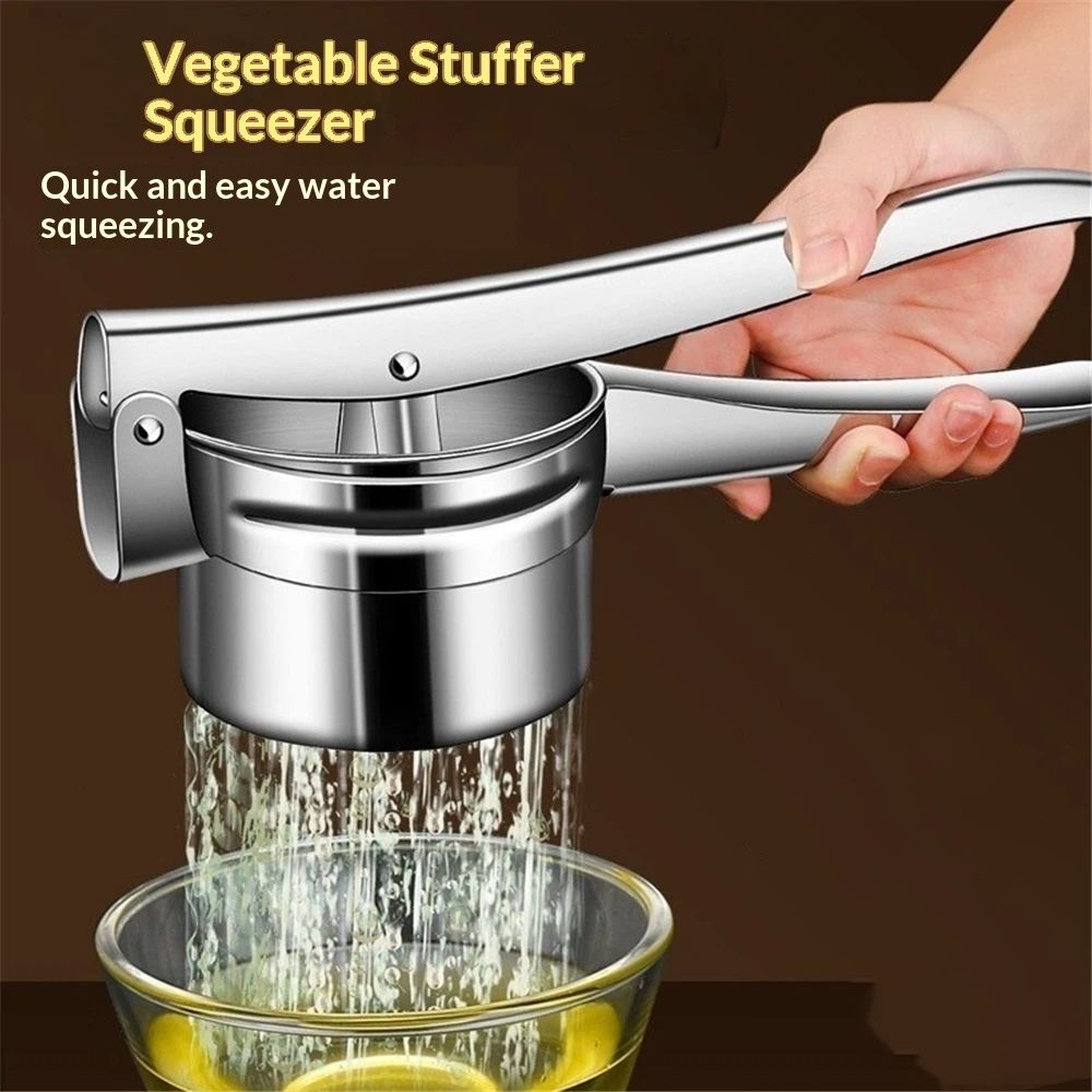 Manual juicer, stainless steel vegetable squeezer, water god, dumpling filling press, lemon orange juicer, mashed potato press（410 juicer - hollowed out design）