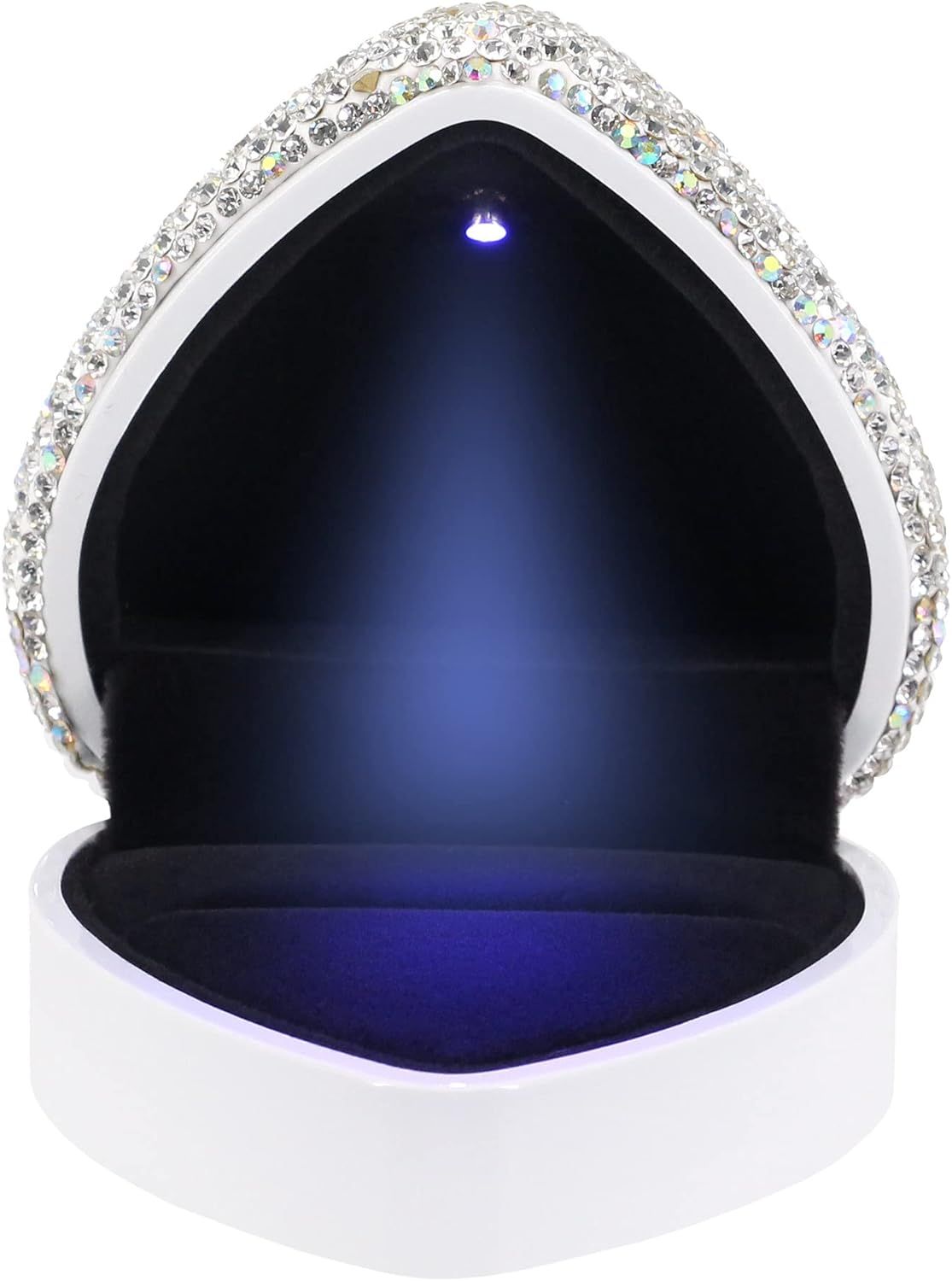 Heart Shaped Ring Box with LED Light Velvet Earrings Coin Jewelry Box Display Case Gift Box for Proposal Engagement Wedding Anniversary Valentines（white）