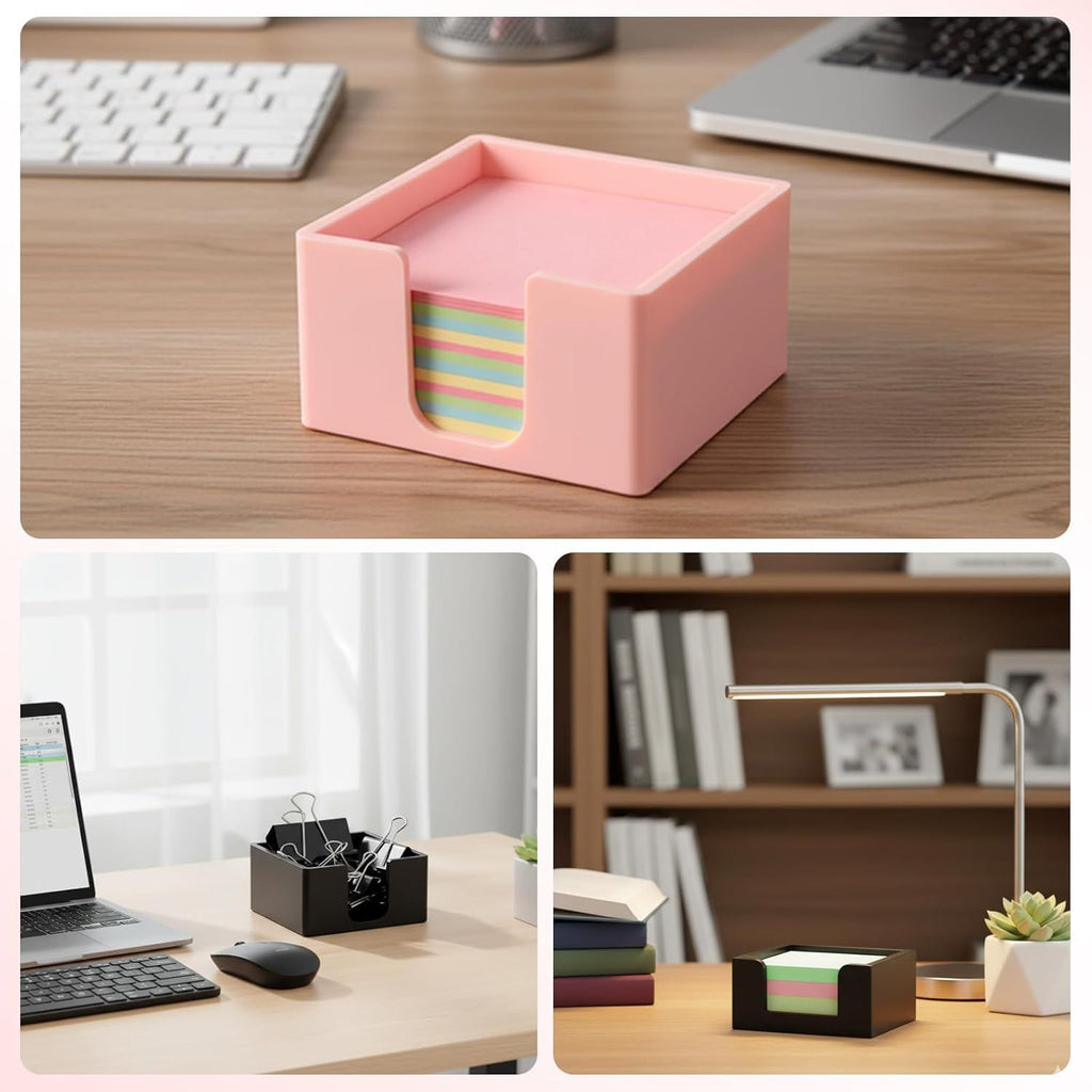 2 note boxes, office stationery square convenience stickers storage box, silicone minimalist luxury desktop decoration, Black+pink