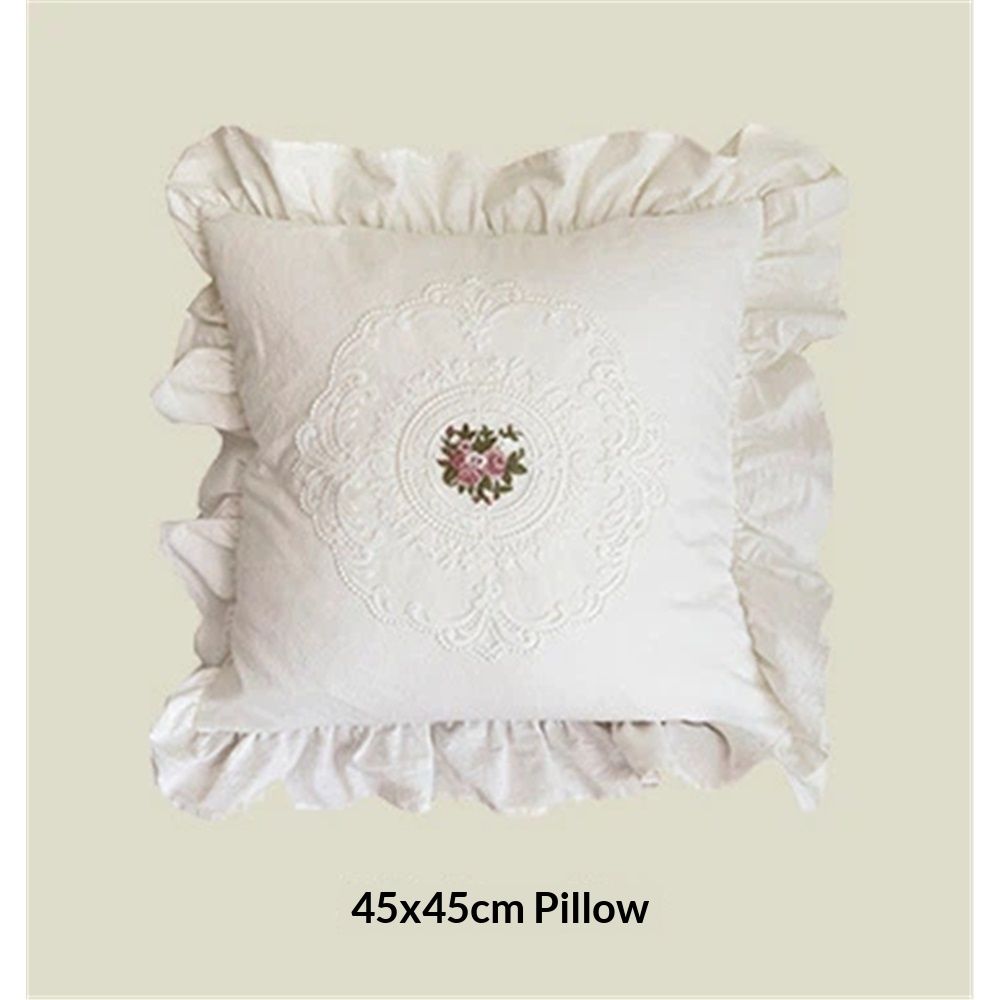 Cotton Lace Embroidery Throw Pillow Covers Boho Neutral Cushion Case Soft Accent Pillowcase for Spring Sofa Couch Bed Living Room Home Decor（white 45*45cm）