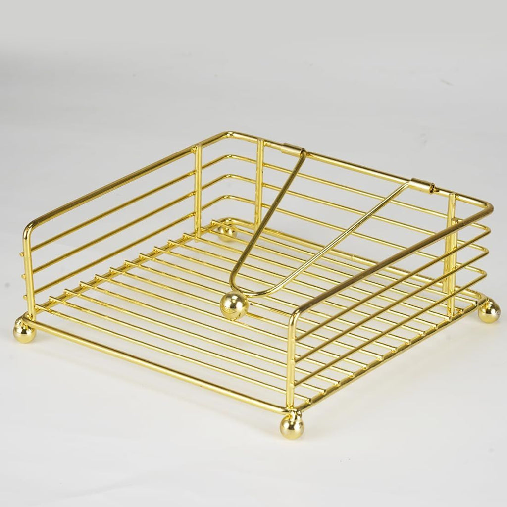 Napkin Holder for Table, Flat Napkin Dispenser with Weighted Arm, Square Cocktail Paper Holder of Elegant Rustic Iron for Kitchen Dining Room Decor Restaurant Farmhouse Hotel Party, Gold