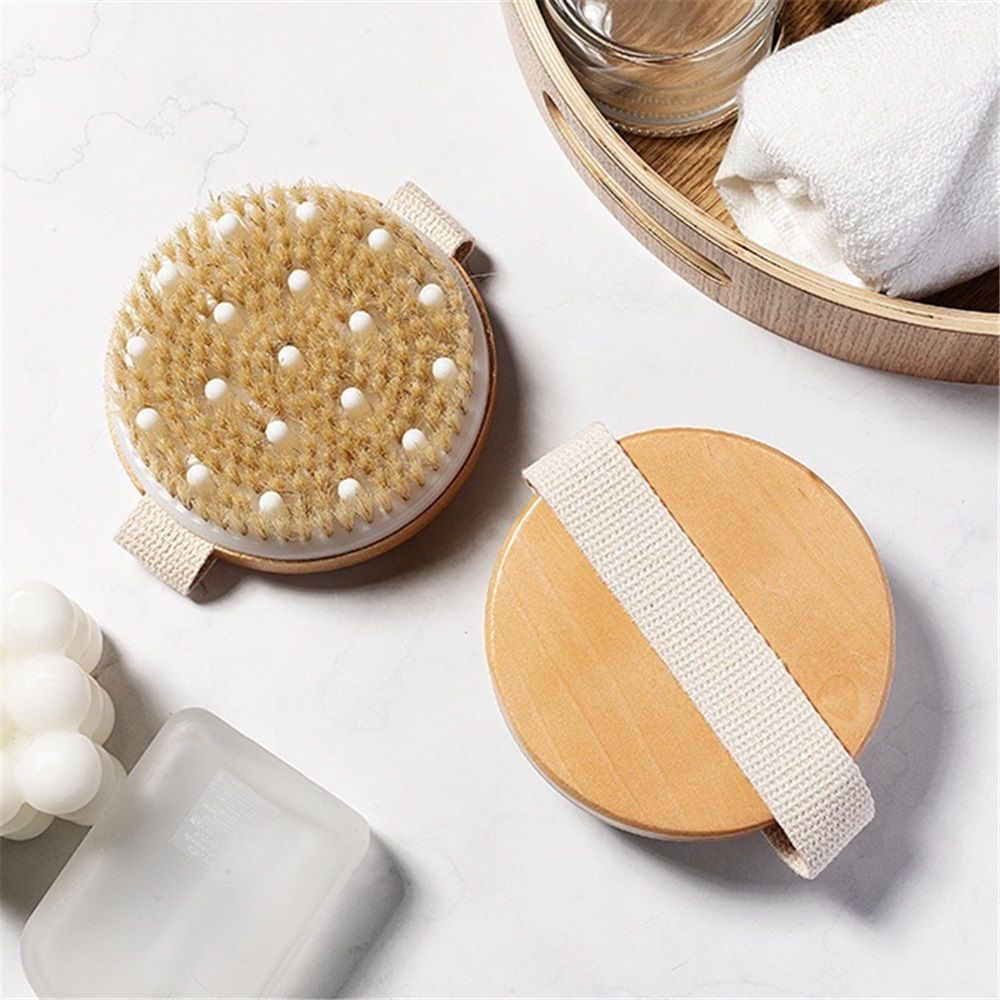2-Pack Dry Brushing Body Brush for Lymphatic Drainage, Round Dry Exfoliating Brush with Massage Nodes for Cellulite, Dry Skin