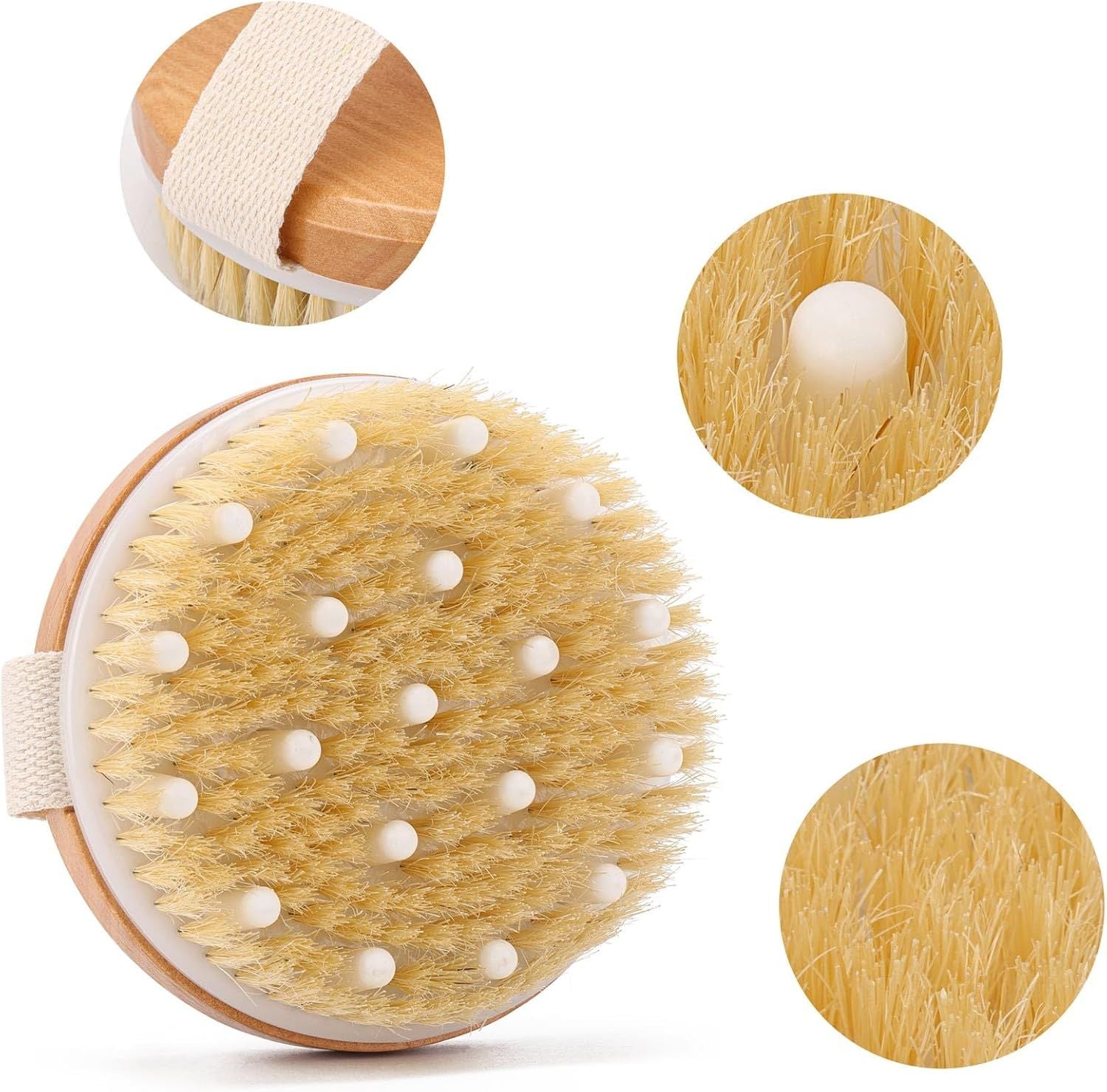 2-Pack Dry Brushing Body Brush for Lymphatic Drainage, Round Dry Exfoliating Brush with Massage Nodes for Cellulite, Dry Skin