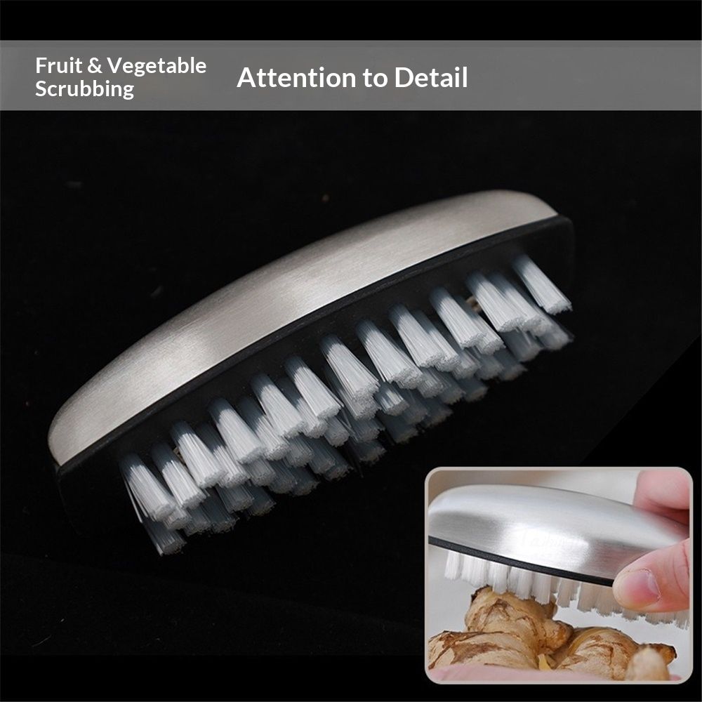 2pcs Vegetable and Fruit Cleaning Brush,  Stainless Steel Cleaning Brush, Microfiber Scrubbing Pad, Multipurpose Kitchen Tool