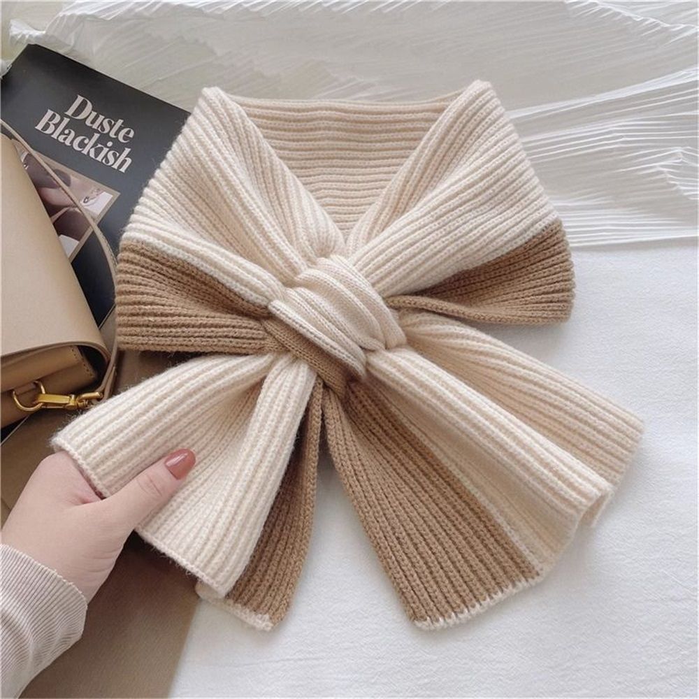 Scarf for women in autumn and winter to keep warm, color blocked knitted cross yarn versatile, fashionable and cute girl's scarf（khaki）