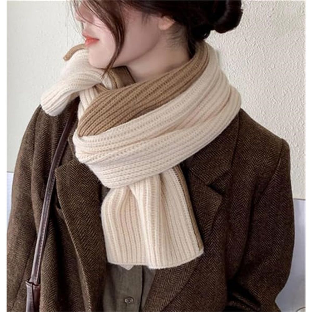 Scarf for women in autumn and winter to keep warm, color blocked knitted cross yarn versatile, fashionable and cute girl's scarf（khaki）