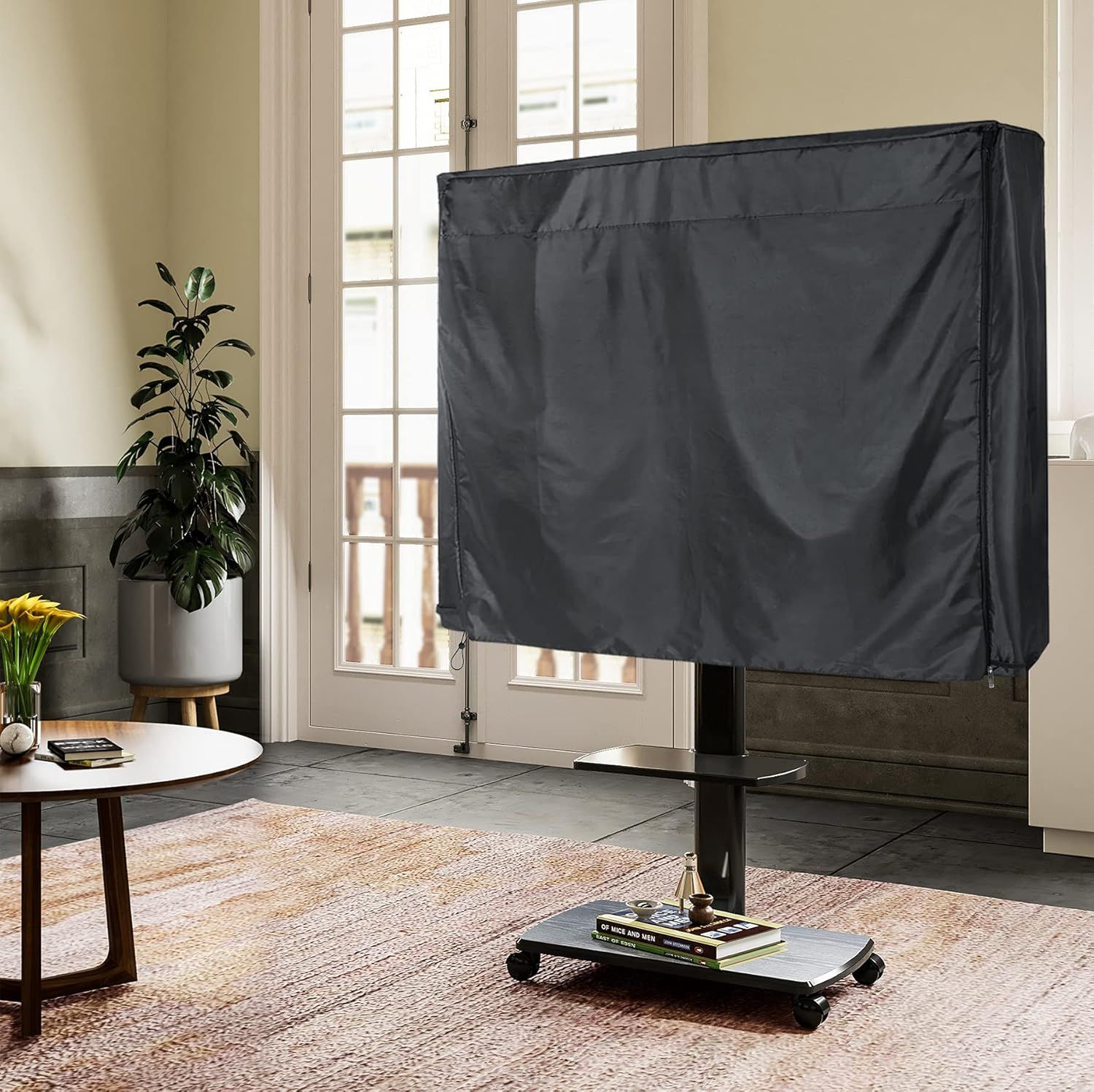 Black 420D Oxford cloth Mobile Outdoor TV Stand Cover for 60-72 Inches Mobile TV Cart Black Waterproof Moisture-proof Dust-proof TV Screen Protection Cover