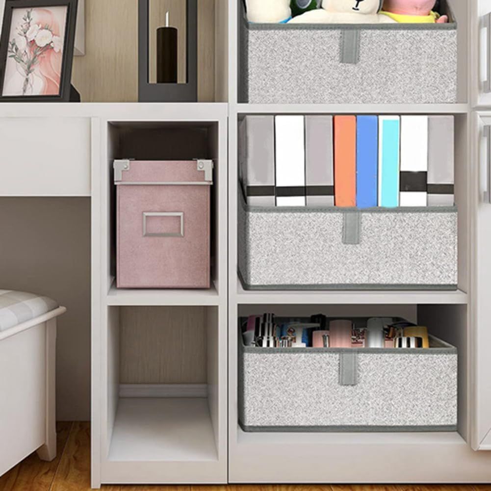 3pcs Closet Storage Bins Shelf Baskets for Shelves, for Organization, Closet Organizers and Storage（grey）