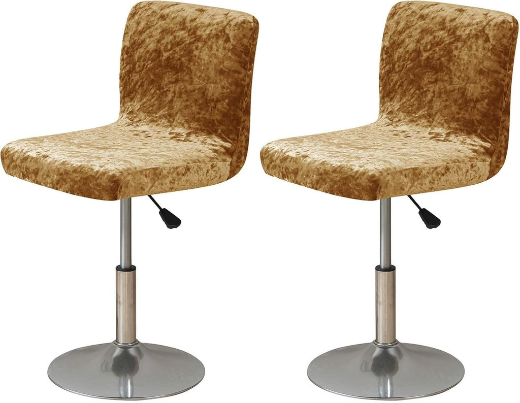 Bar Stool Covers, Crushed Velvet Swivel Bar Stool Chair Covers Soft Stretch Pub Counter Stool Covers Non Slip Stool Cover for Swivel Barstool Chair Seat-Golden-2 Pack