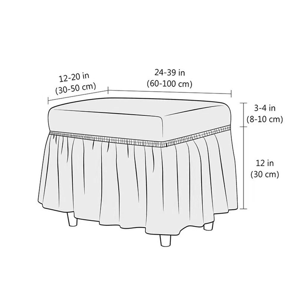 Lattice Stretch  Cover Soft Stretch Slipcover with Skirt Polyester Rectangle Footstool Modern Furniture Protector Bubble Covers for Living Room and Bedroom（khaki）