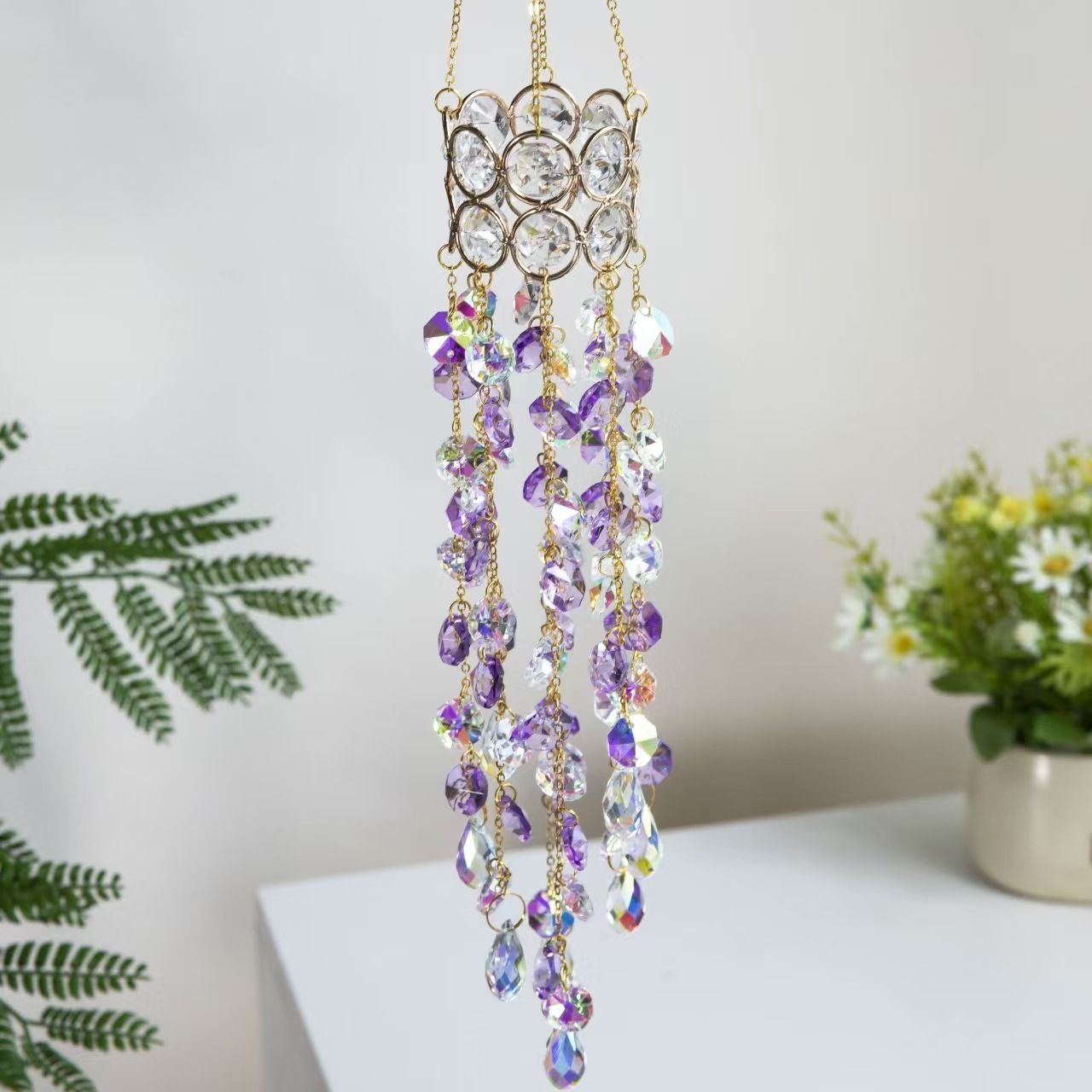 Wind Chime Pendant Indoor Colorful Outdoor Garden Light Collection Jewelry Outdoor Pendant (Purple)