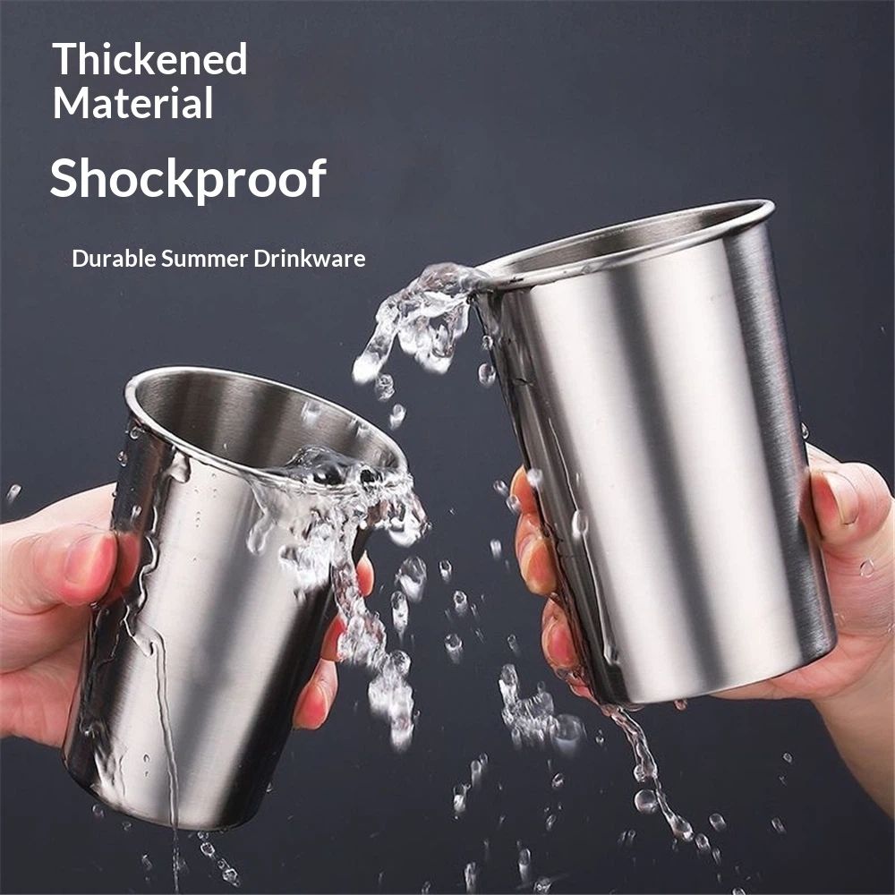 500ML Stainless Steel Pint Cup, Set of 4, Healthy Unbreakable and Stack-able, Drinking Glasses, Beer Mug for Bar, Home, Outdoor (silver)