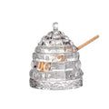 Elegant Glass   1 Wooden Dipper  Beehive Design | Perfect for Sugar, Marmalade & Jam | Durable & Stylish Multipurpose Pot with Lid（white）