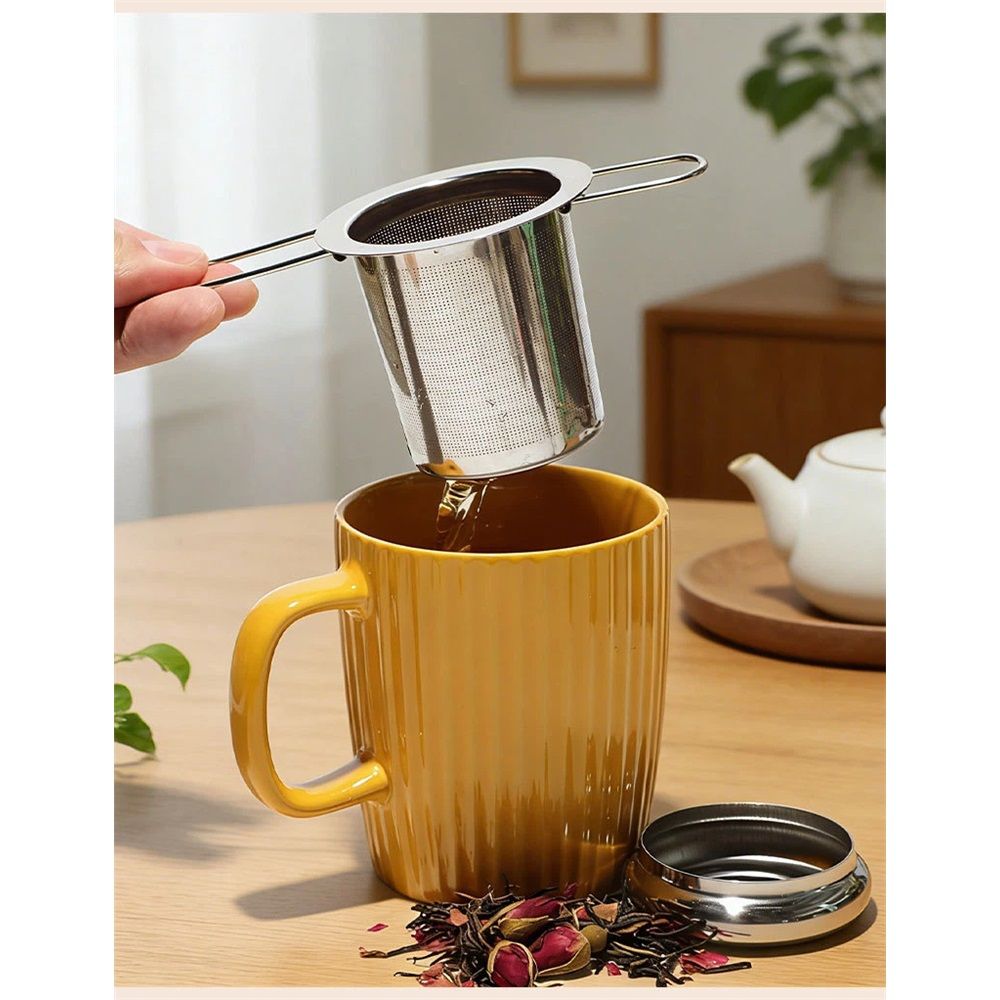 Stainless Steel Loose Leaf Tea Steeper with Heat Resistant Double Handles, Tea Strainer & Tea Ball for Mugs, Cups & Teapots - Perfect for Home, Office, Coffee