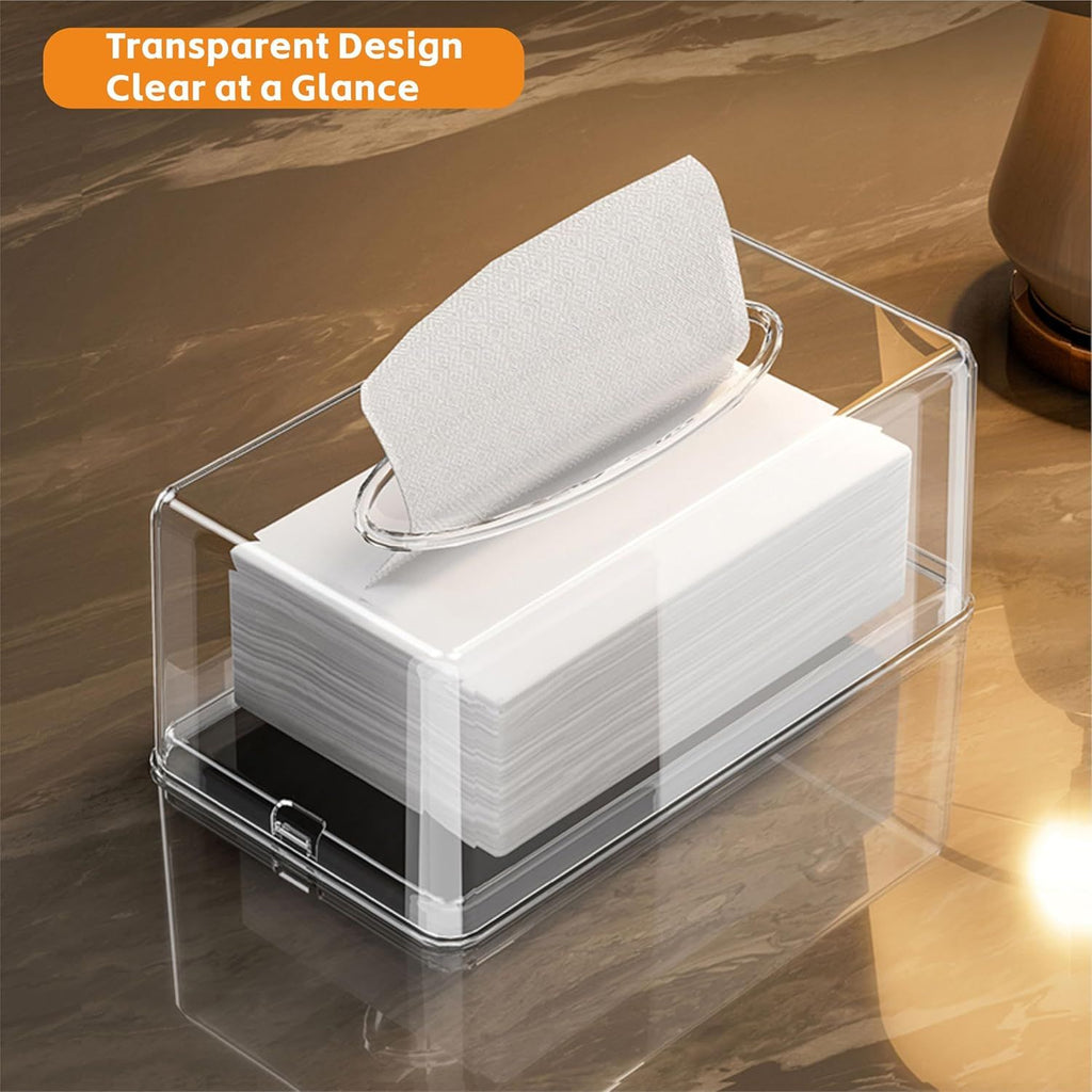 acrylic Tissue Box Holder,Clear Tissue Box Cover Rectangle for Kleenex Tissue Cube Box,Napkin,Facial Tissue Dispenser Box Case for Countertop,Bathroom（small）