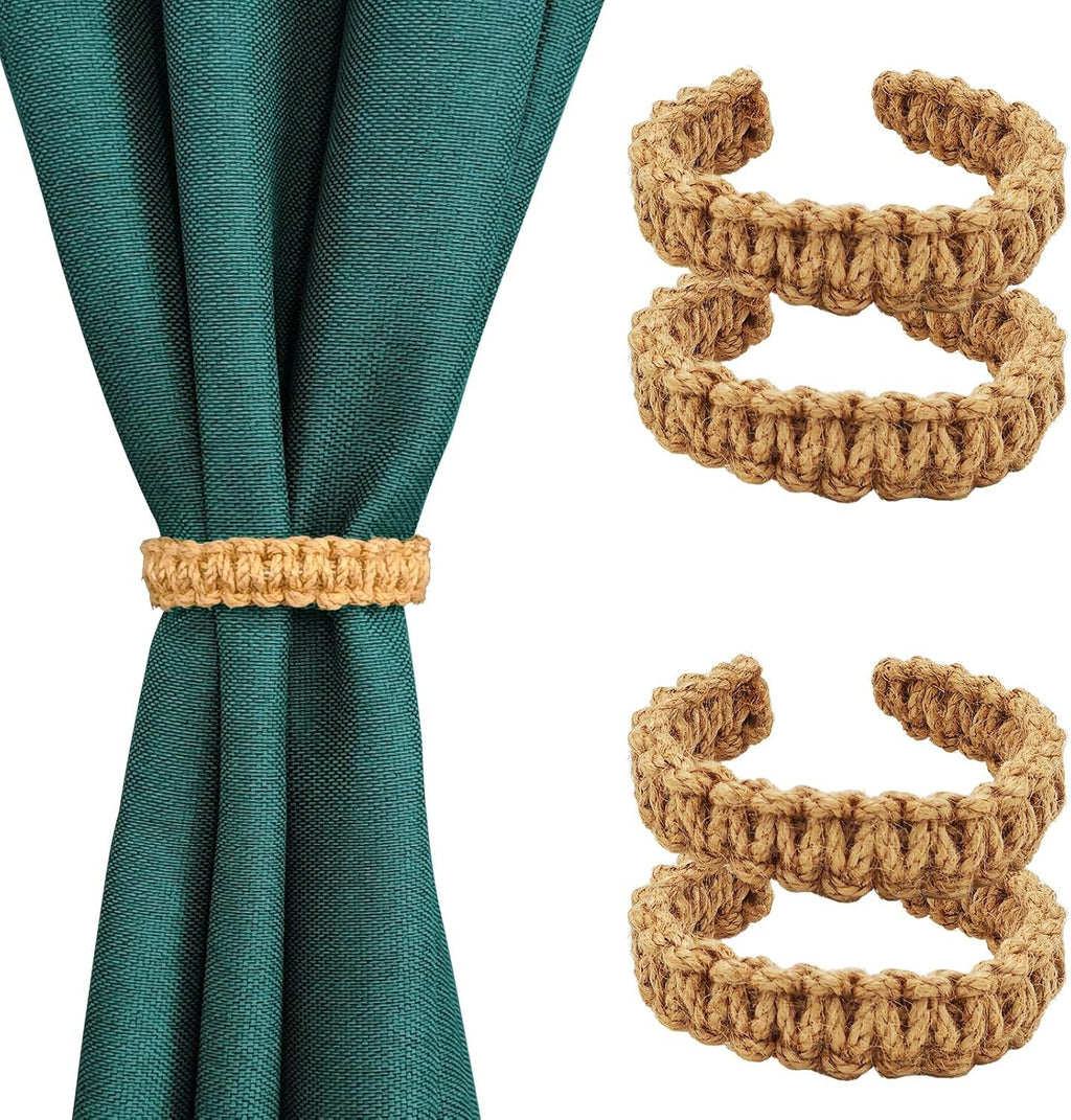 4pcs Curtain Tiebacks Curtain Ties Braided Curtain tie Backs Handmade Curtains tiebacks Curtain Holder Tie Backs for Curtains Rustic Style Curtain holdbacks（brown hemp rope）