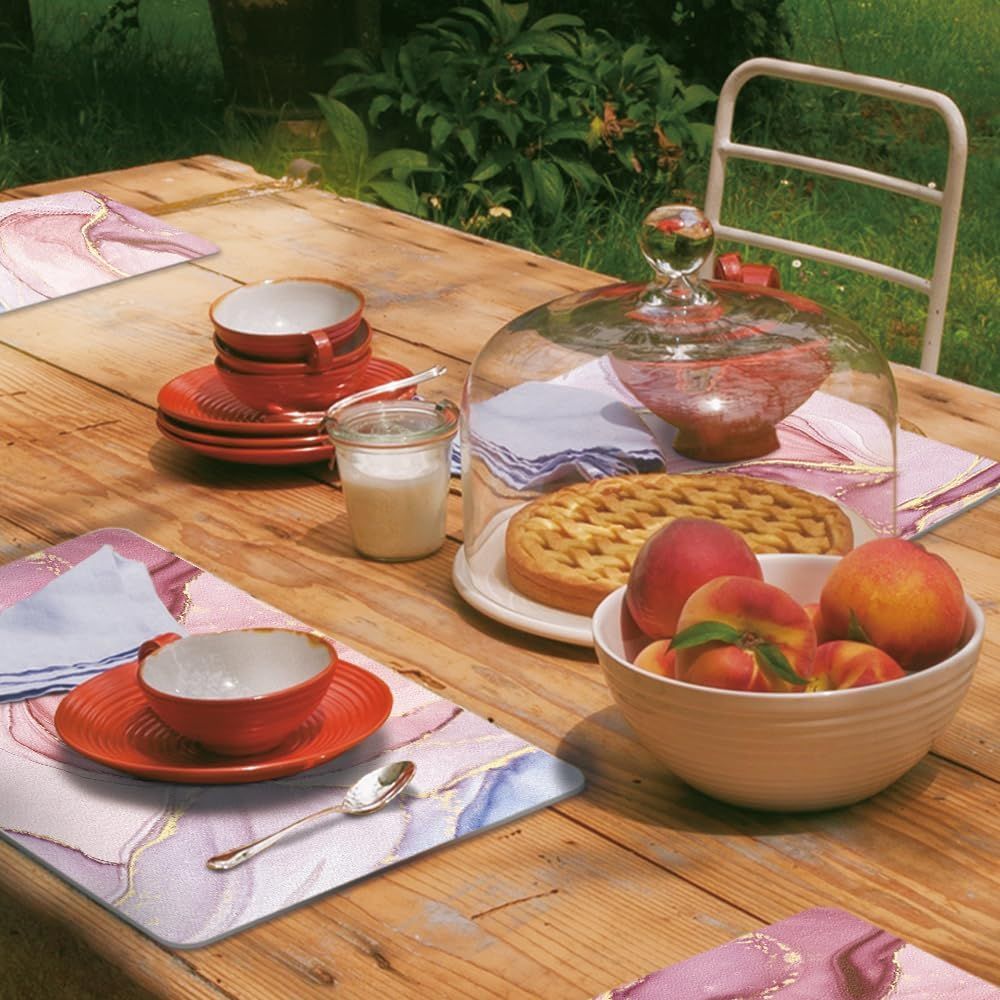 linen Placemats Set of 4, Marble Watercolor Vintage Pink Girl Cute  Placemat for Ding Table Heat-Resistant Non-Slip Table Place Mats for Party Coffee Bar,
