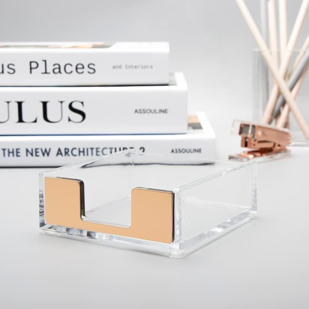 Transparent Acrylic Rose Gold Large Memo Box Marble Office Desktop Storage and Organizing Supplies，Gold