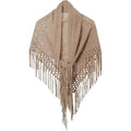 Women's Fringe Shrug Sweaters Shawl Front Warp Cardigan Hollow Out Knitted Shawl Wraps（khaki）